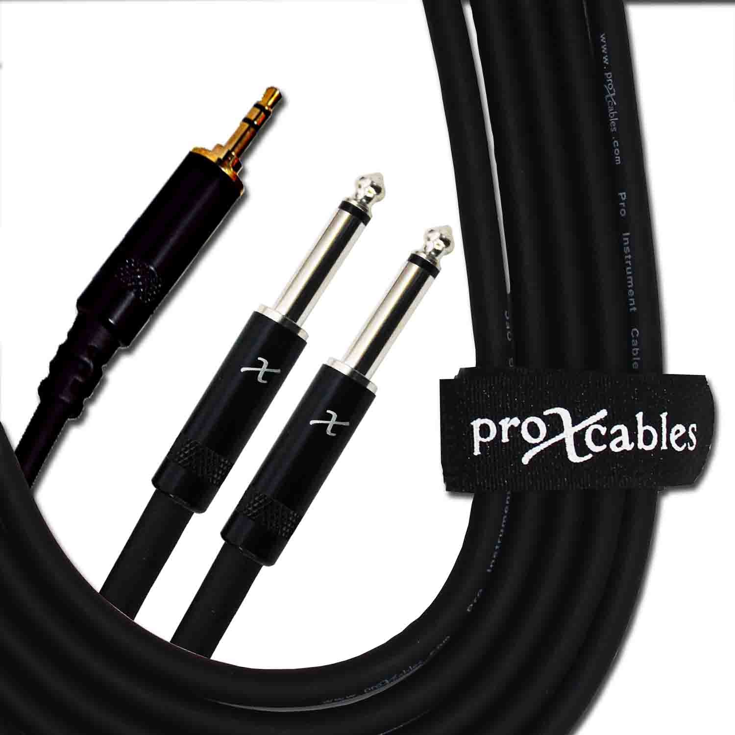 Prox XC-MYP03 Unbalanced 3.5mm Mini-TRS to Dual TS-M High Performance Audio Y Cable - 3 Feet - Hollywood DJ