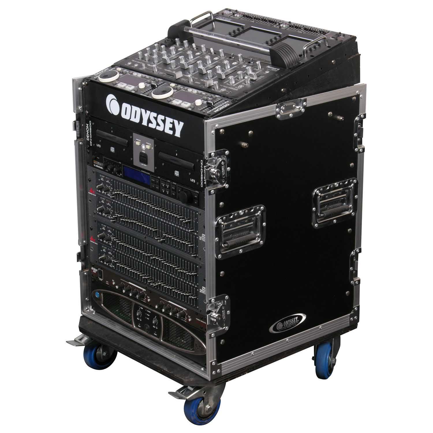 Odyssey FZ1112W 11U Top Slanted 12U Vertical Pro Combo Rack with Casters - Hollywood DJ