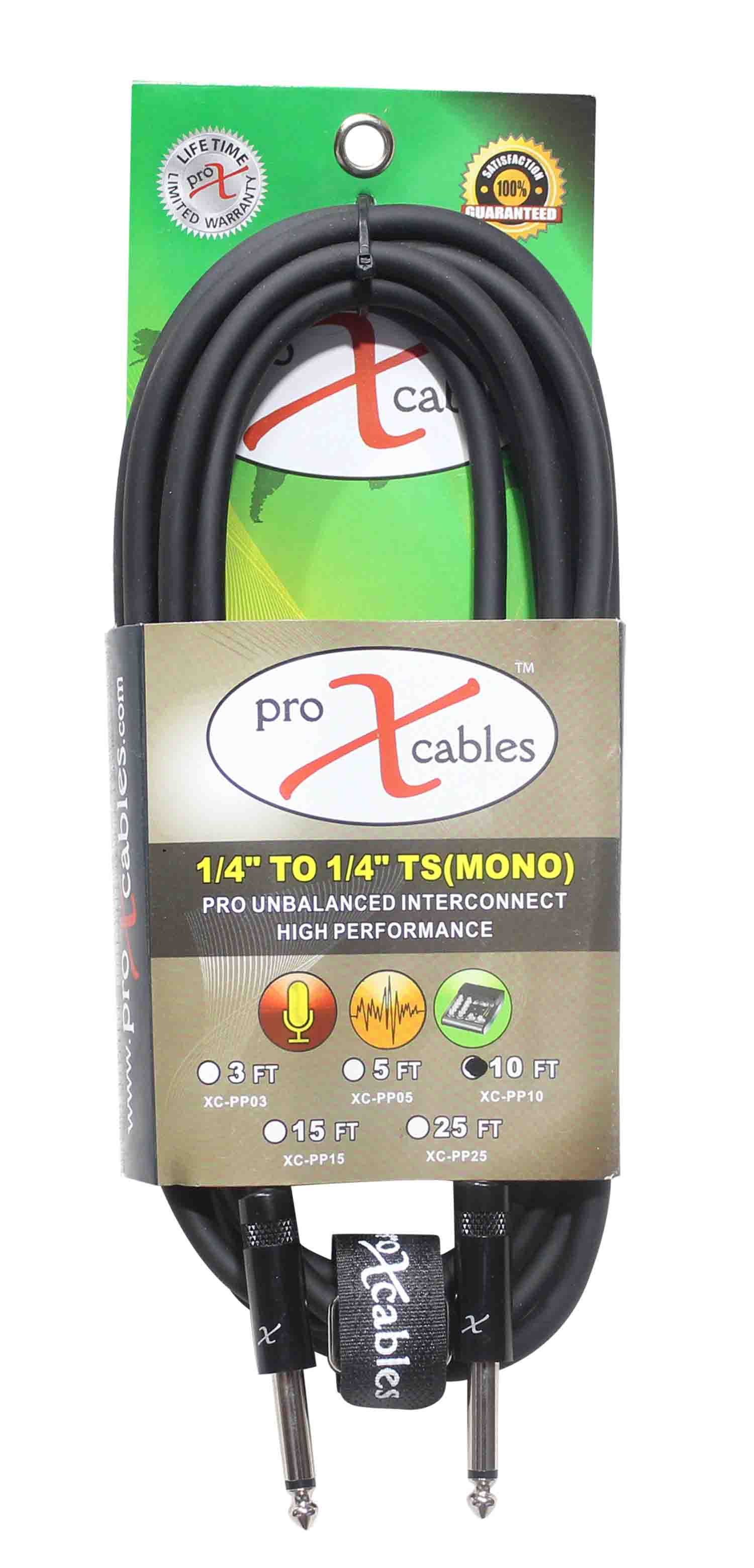 Prox XC-PP10 Unbalanced 1/4" TS-M to 1/4" TS-M High Performance Audio Cable - 10 Feet - Hollywood DJ