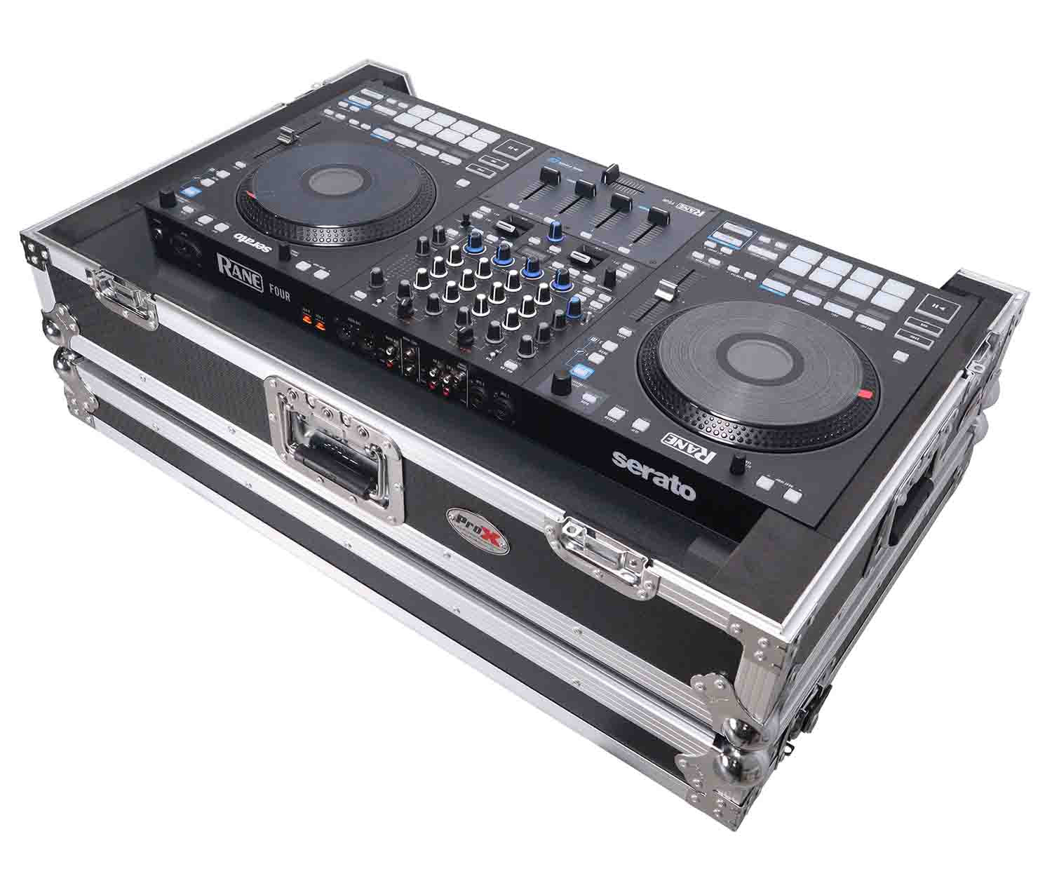 ProX XS-RANEFOURW ATA Flight Style Road Case for RANE Four DJ Controller with 1U Rack Space and Wheels - Hollywood DJ