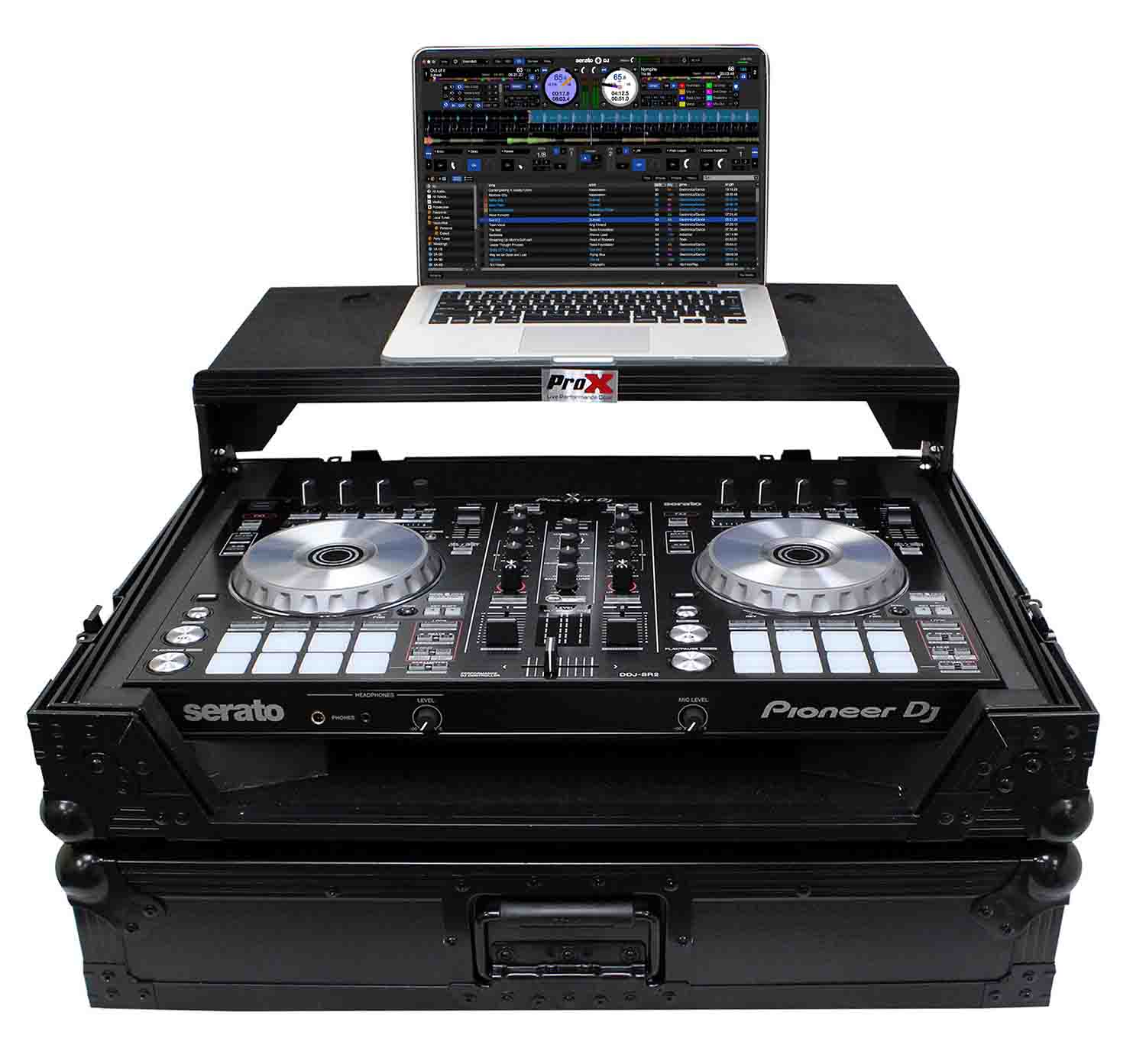 ProX XS-DDJSR2LTBL LED Flight-Road Case for Pioneer DDJ-SR2 Digital Controller with Laptop Shelf & LED Kit - Hollywood DJ