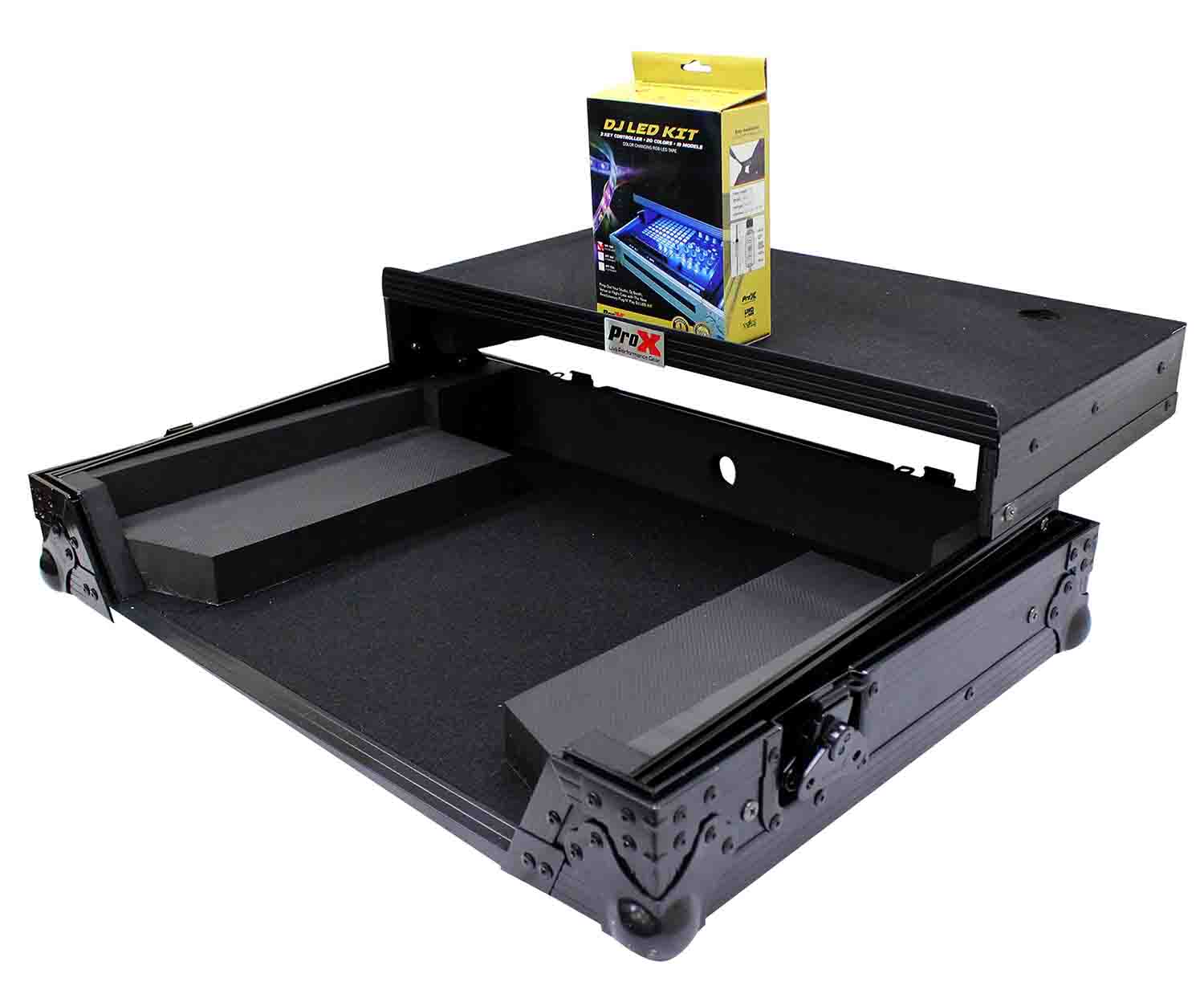 ProX XS-DDJSR2LTBL LED Flight-Road Case for Pioneer DDJ-SR2 Digital Controller with Laptop Shelf & LED Kit - Hollywood DJ