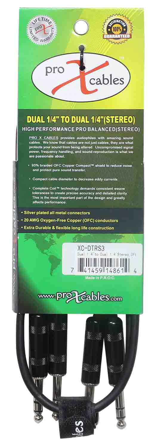 Prox XC-DTRS3 Balanced Dual 1/4" TRS-M to Dual 1/4" TRS-M High Performance Audio Cable - 3 Feet - Hollywood DJ