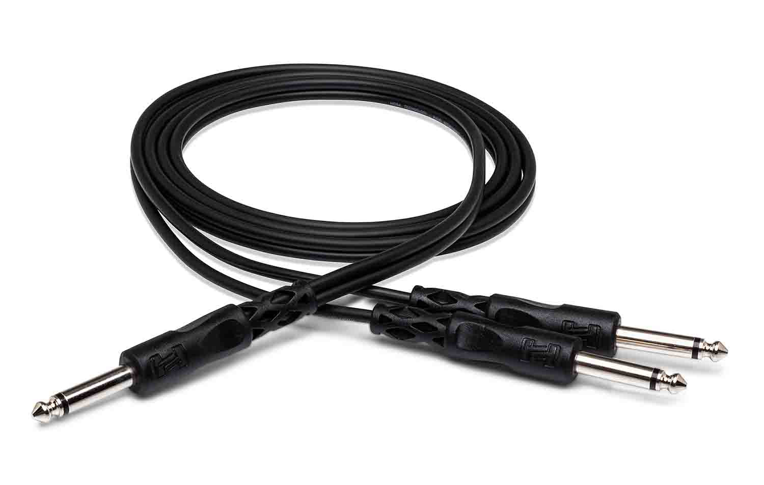 Hosa CYP-105, 1/4" TS Male to Dual 1/4" TS Male Y Cable - 5 Feet - Hollywood DJ
