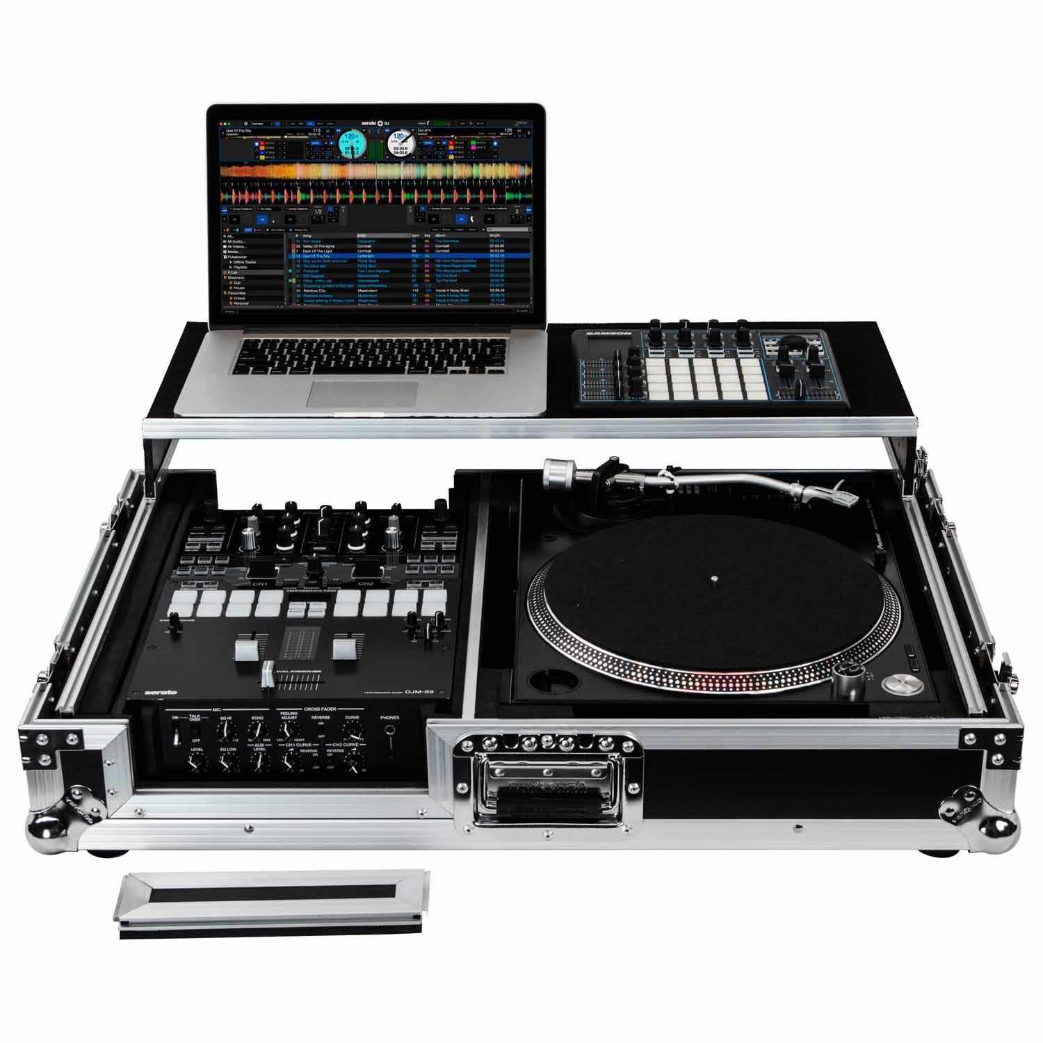 Odyssey FZGS1BM10W Reversible 10″ Format DJ Mixer and One Battle Position Turntable Coffin Flight Case with Glide Platform - Hollywood DJ