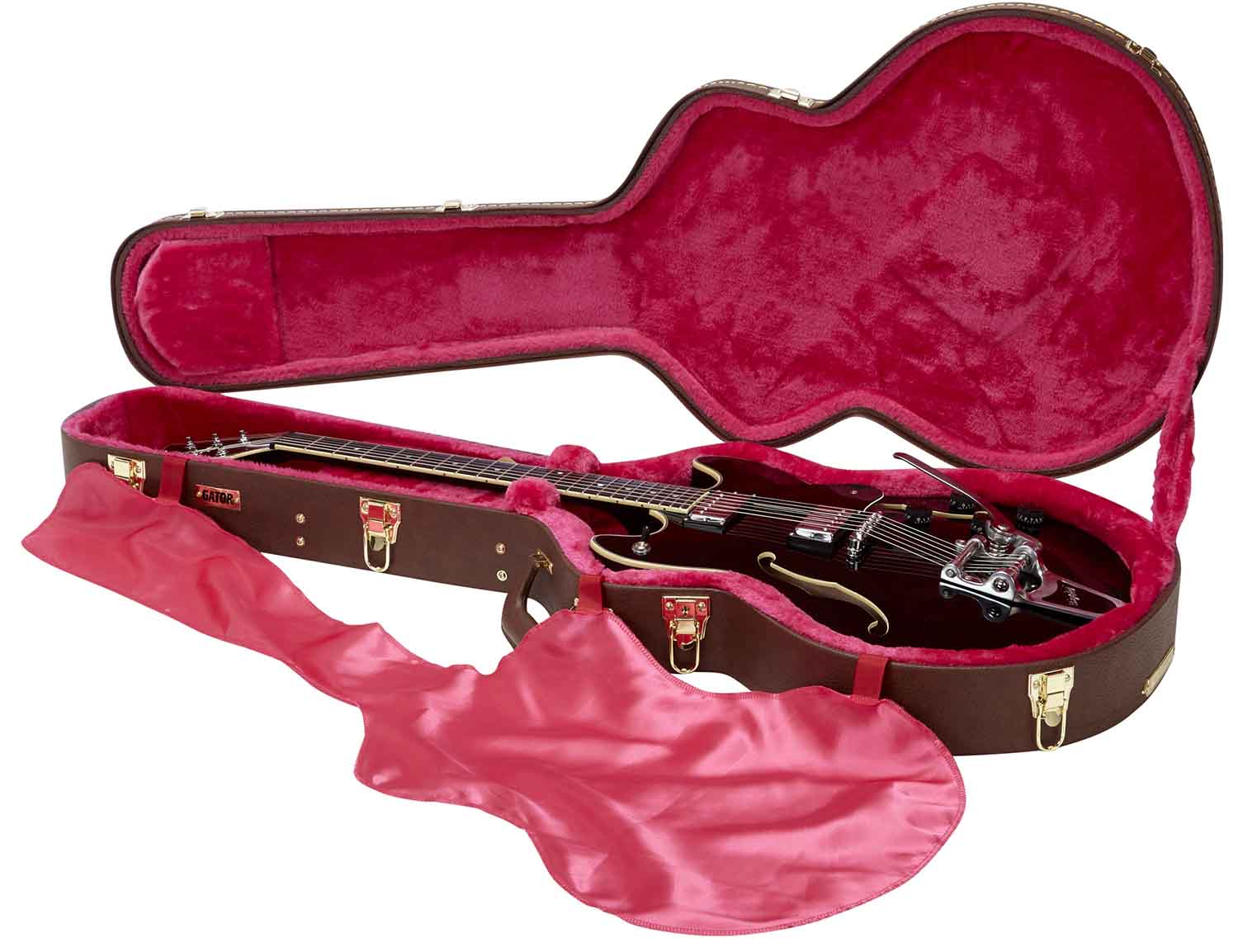 Gator Cases GW-335-BROWN Deluxe Wood Case for Semi-Hollow Guitars - Brown - Hollywood DJ