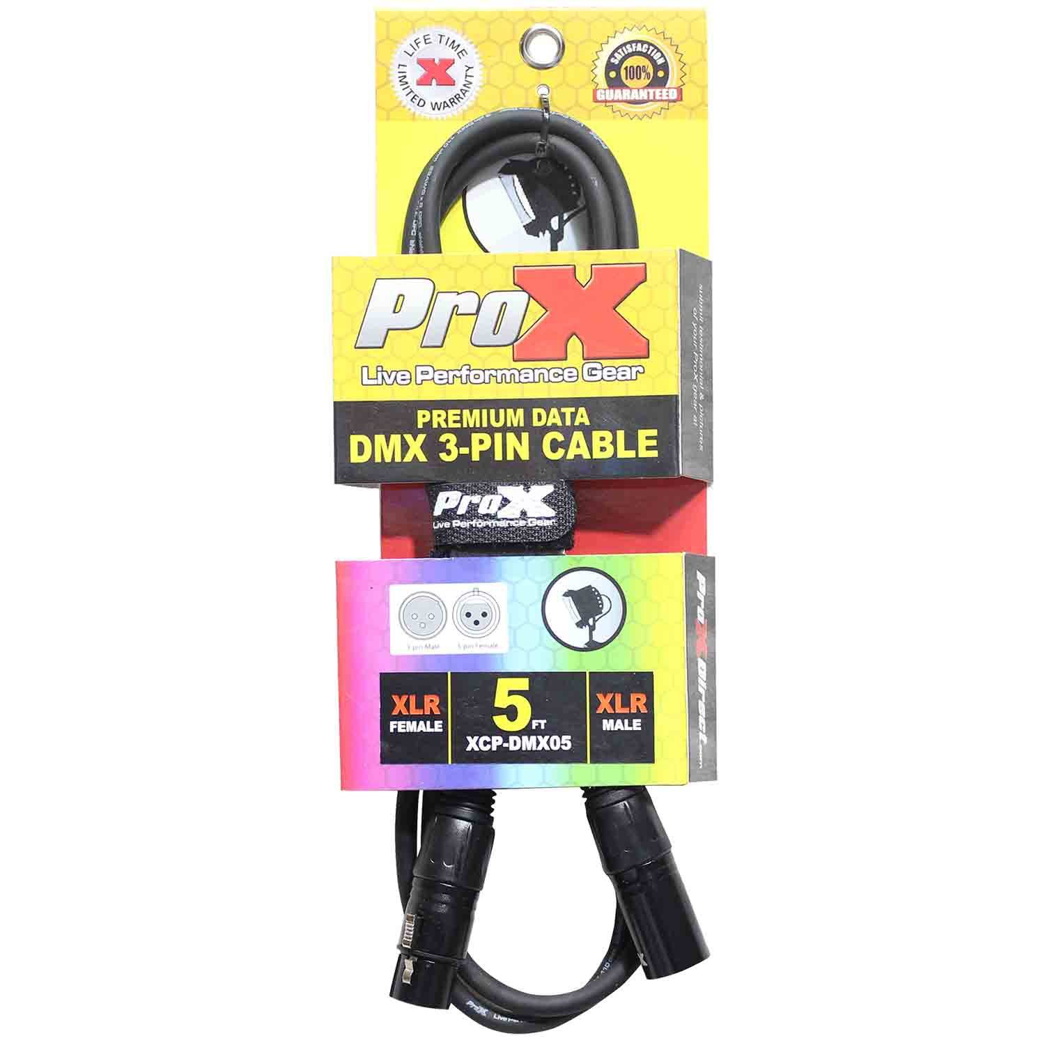 ProX XCP-DMX05, DMX XLR3-M to XLR3-F Premium Cable - 5 Feet - Hollywood DJ
