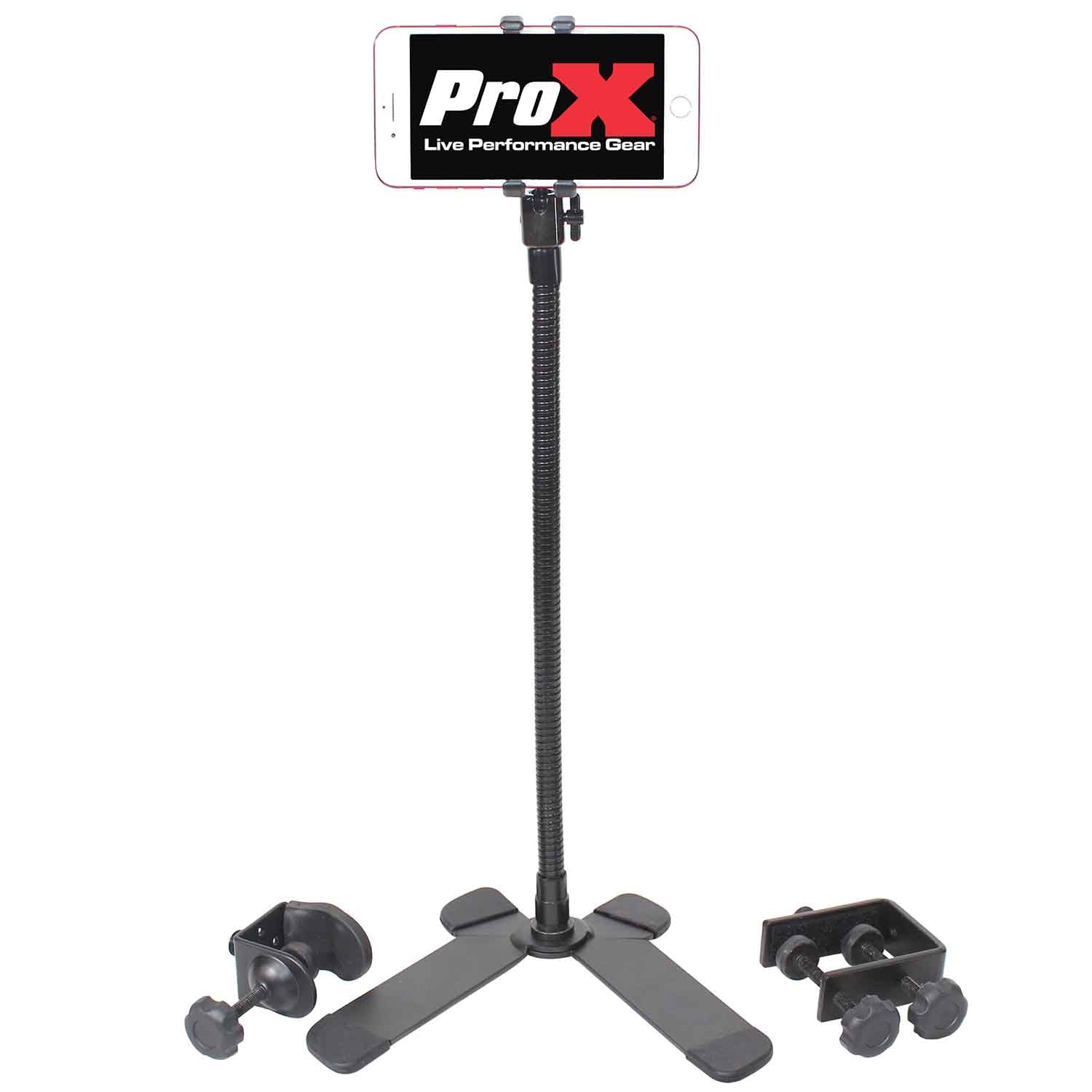 ProX X-MOBICP18 Cellphone Holder Selfie Stick with Table Stand Tripod Clamp and Case - Hollywood DJ