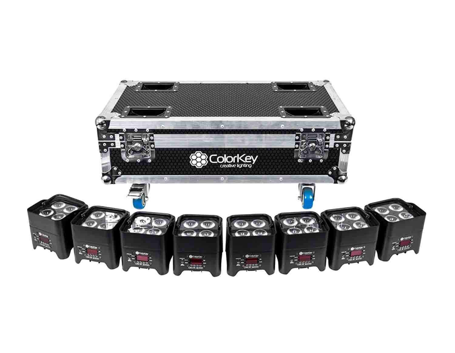 Colorkey CKW-6028-KIT, Mobilepar Mini Hex 4 8-Pack Bundle with Charging Road Case - Hollywood DJ