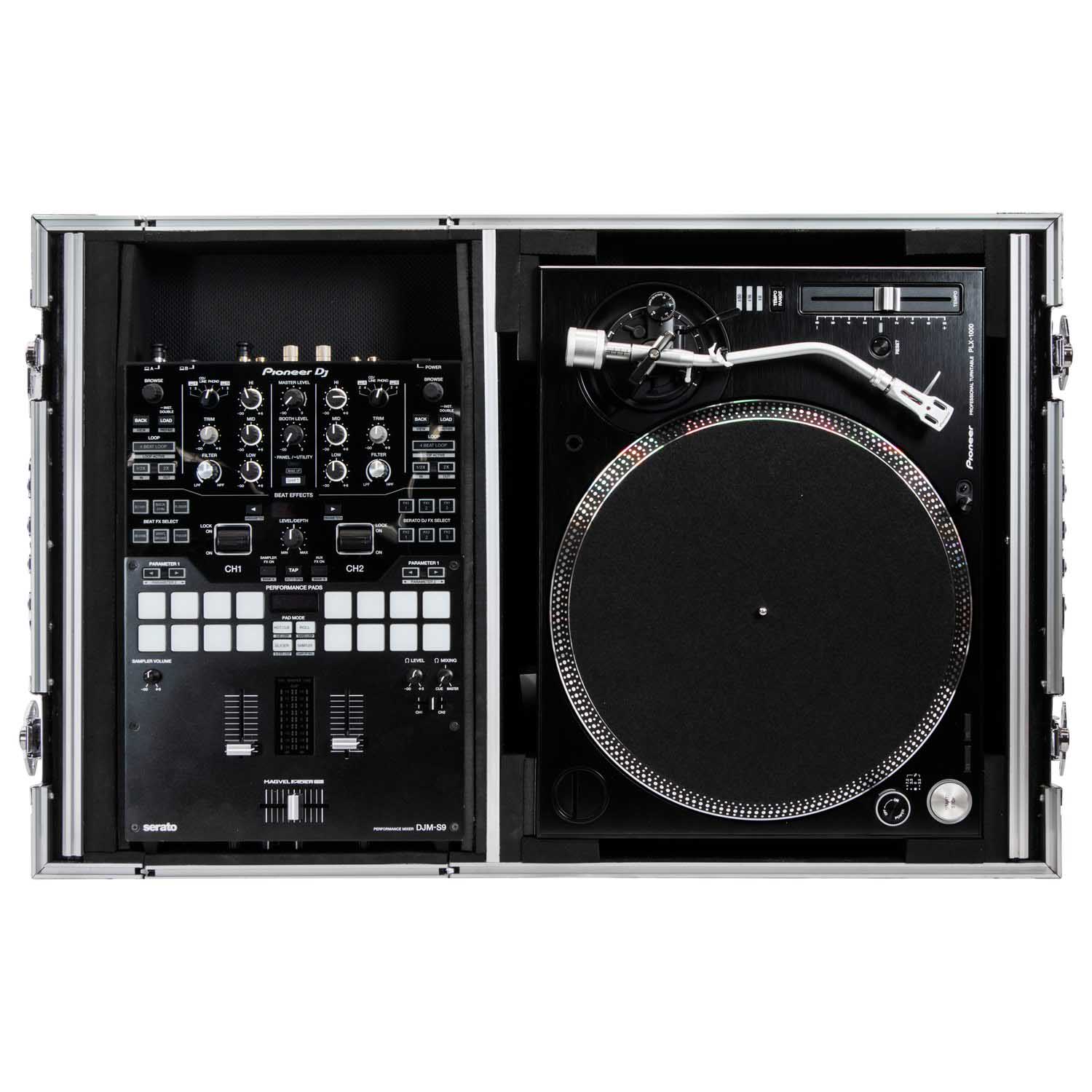 Odyssey FZGS1BM10W Reversible 10″ Format DJ Mixer and One Battle Position Turntable Coffin Flight Case with Glide Platform - Hollywood DJ