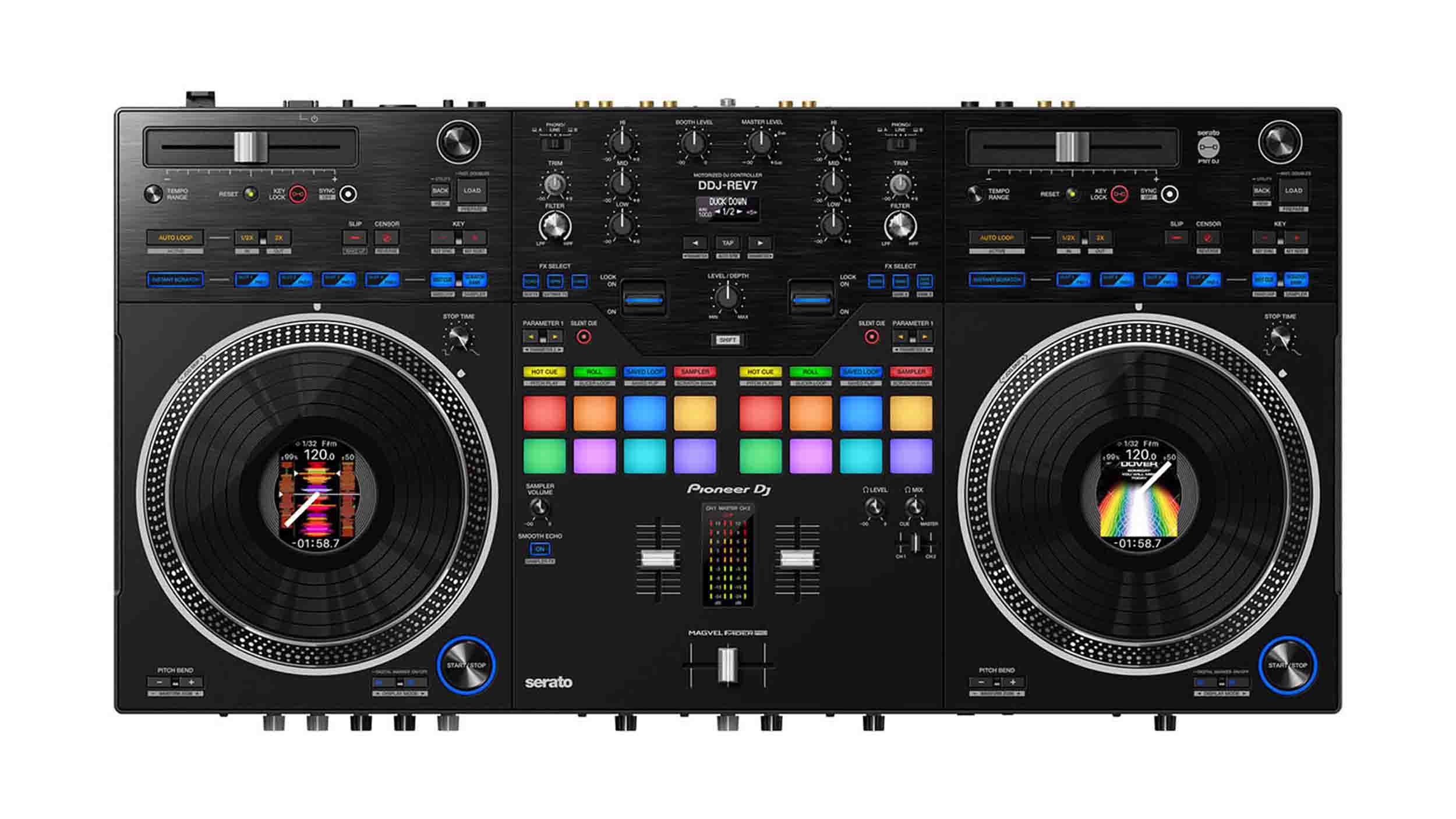Pioneer DDJ-REV7, 2-Channel DJ Controller Package with Decksaver Cover, Magma CTRL Case & Pioneer Headphones - Hollywood DJ