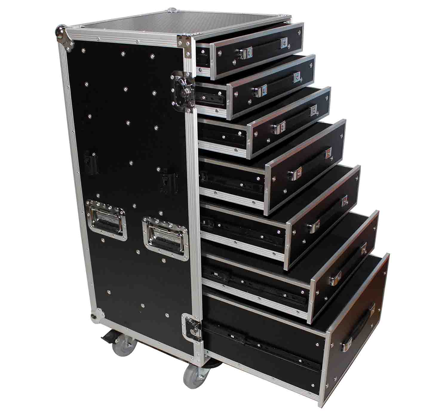 ProX XS-7DTW, 7 Drawer Workstation Case with Folding Lid Side Table on Wheels - Hollywood DJ