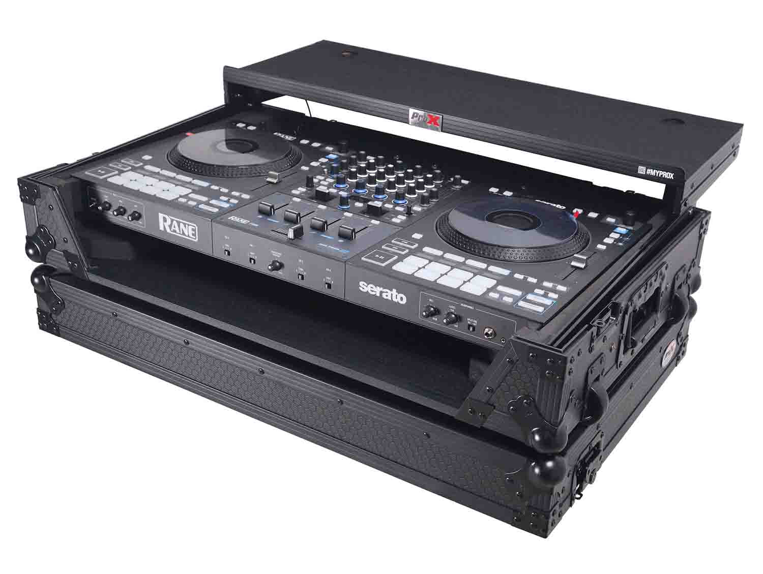 ProX XS-RANEFOUR WLTBL LED ATA Flight Style Road Case for RANE Four DJ Controller with 1U Rack Space and Wheels - Black Finish - Hollywood DJ