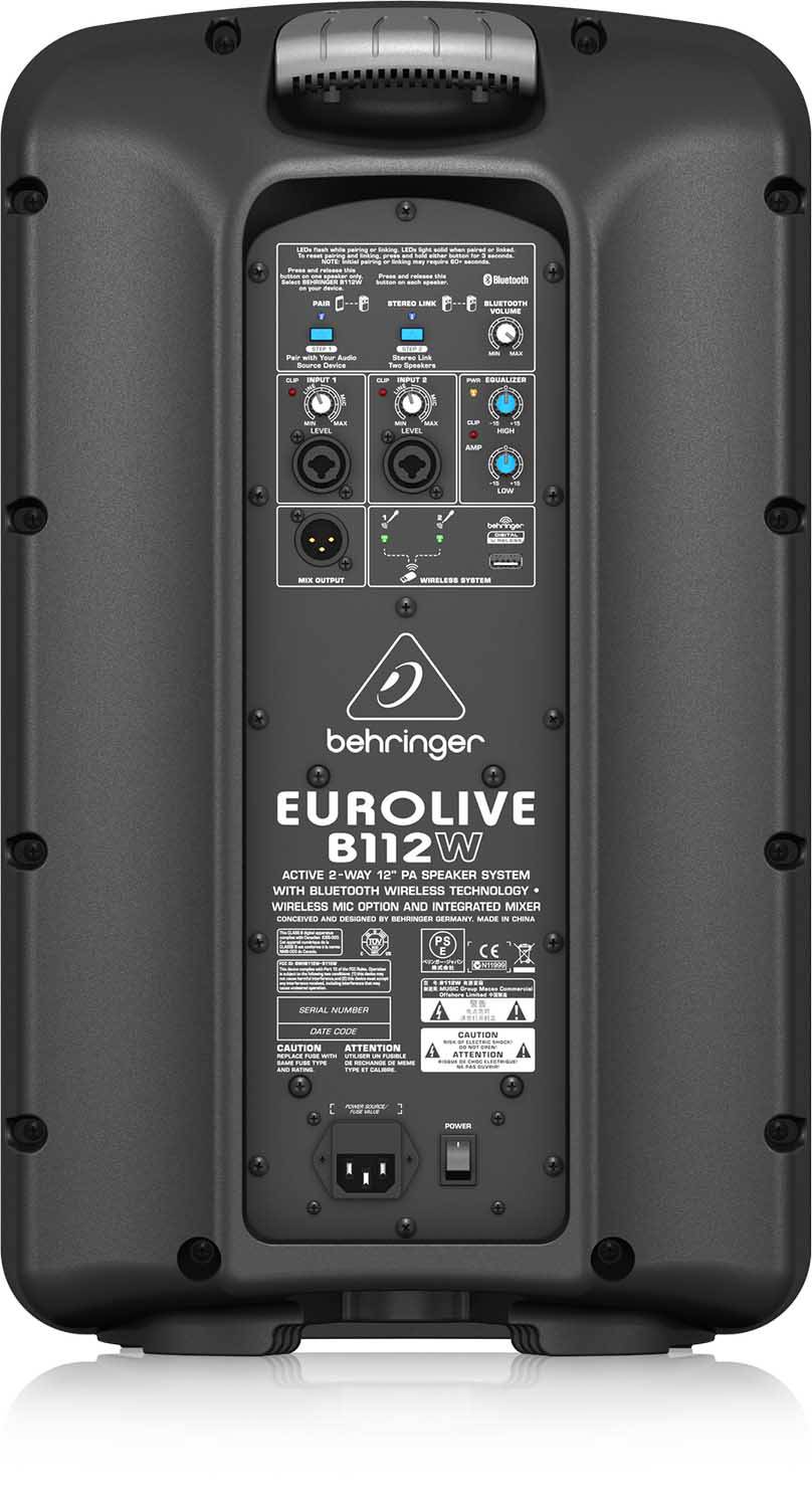 Behringer B112W 2-Way, 12 Inhces PA Speaker System Bluetooth Wireless Technology - Black - Hollywood DJ