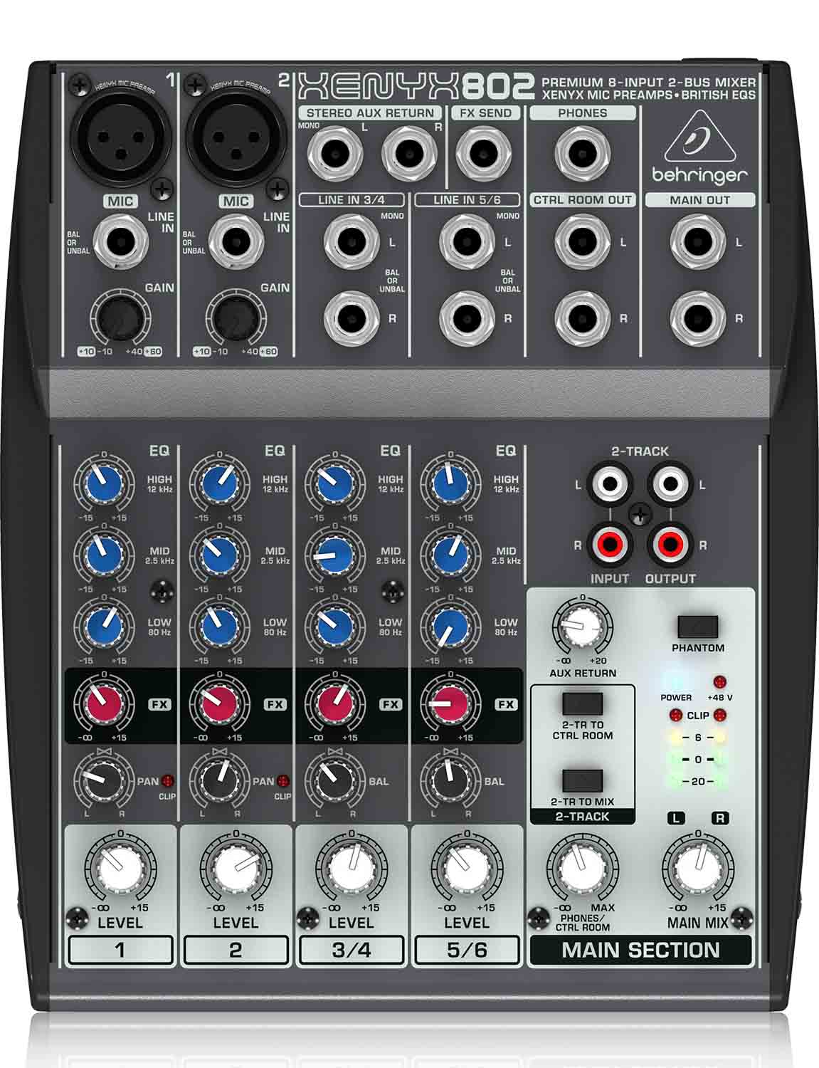 Behringer Xenyx 802, 8-Input 2-Bus Mixer With XENYX Mic Preamps And British EQs - Hollywood DJ