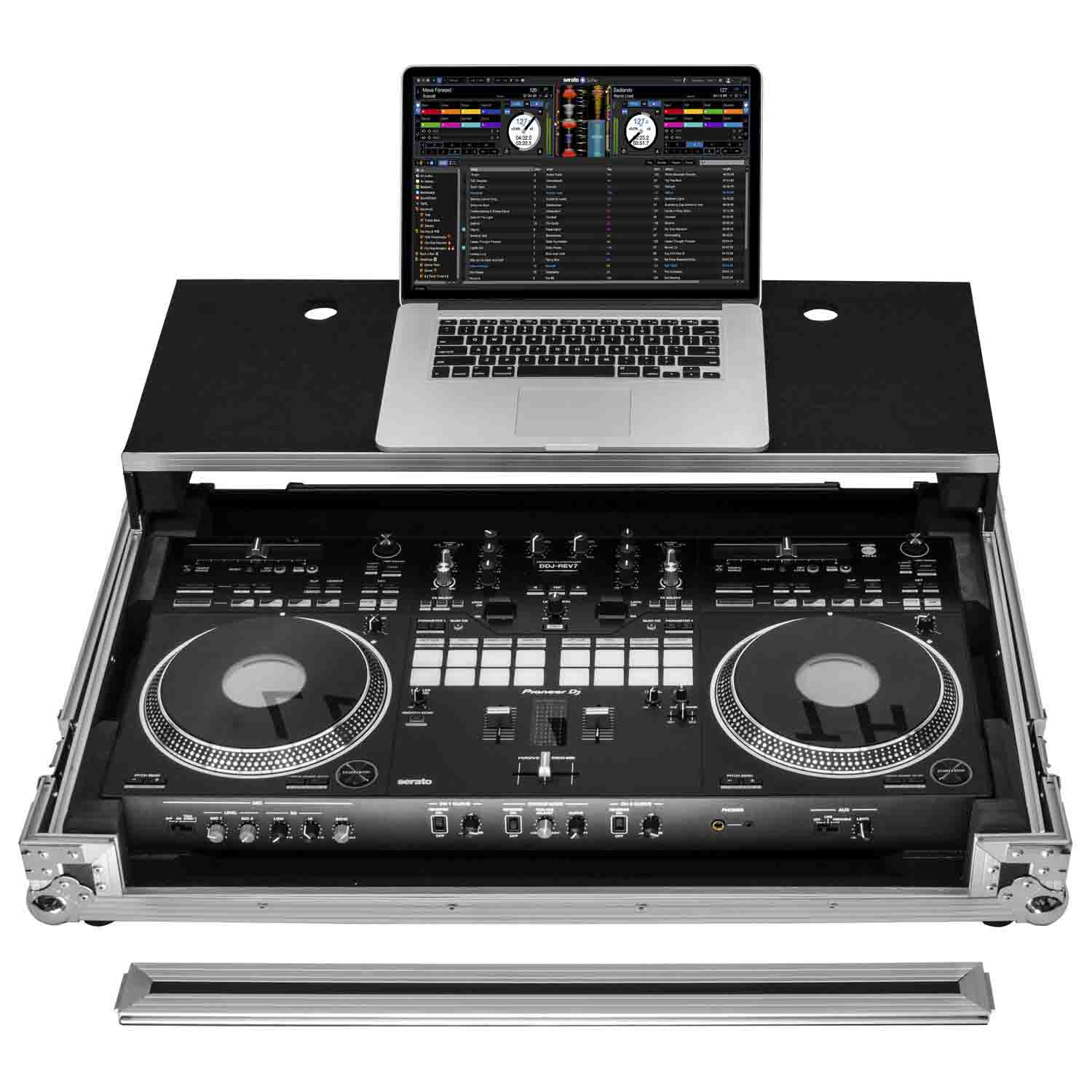 Odyssey FZGSDDJREV7W Glide Style Flight Case for Pioneer DDJ-REV7 Controller with Wheels and Laptop Platform - Hollywood DJ