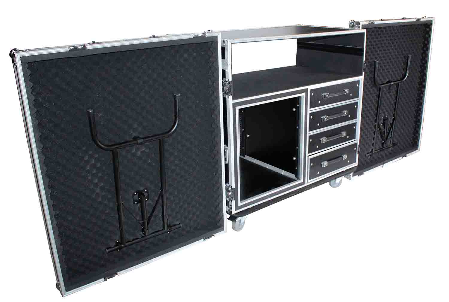 ProX XS-12U4DTWCO Dual-Table Case and Mixing Console Workstation with Casters - Hollywood DJ