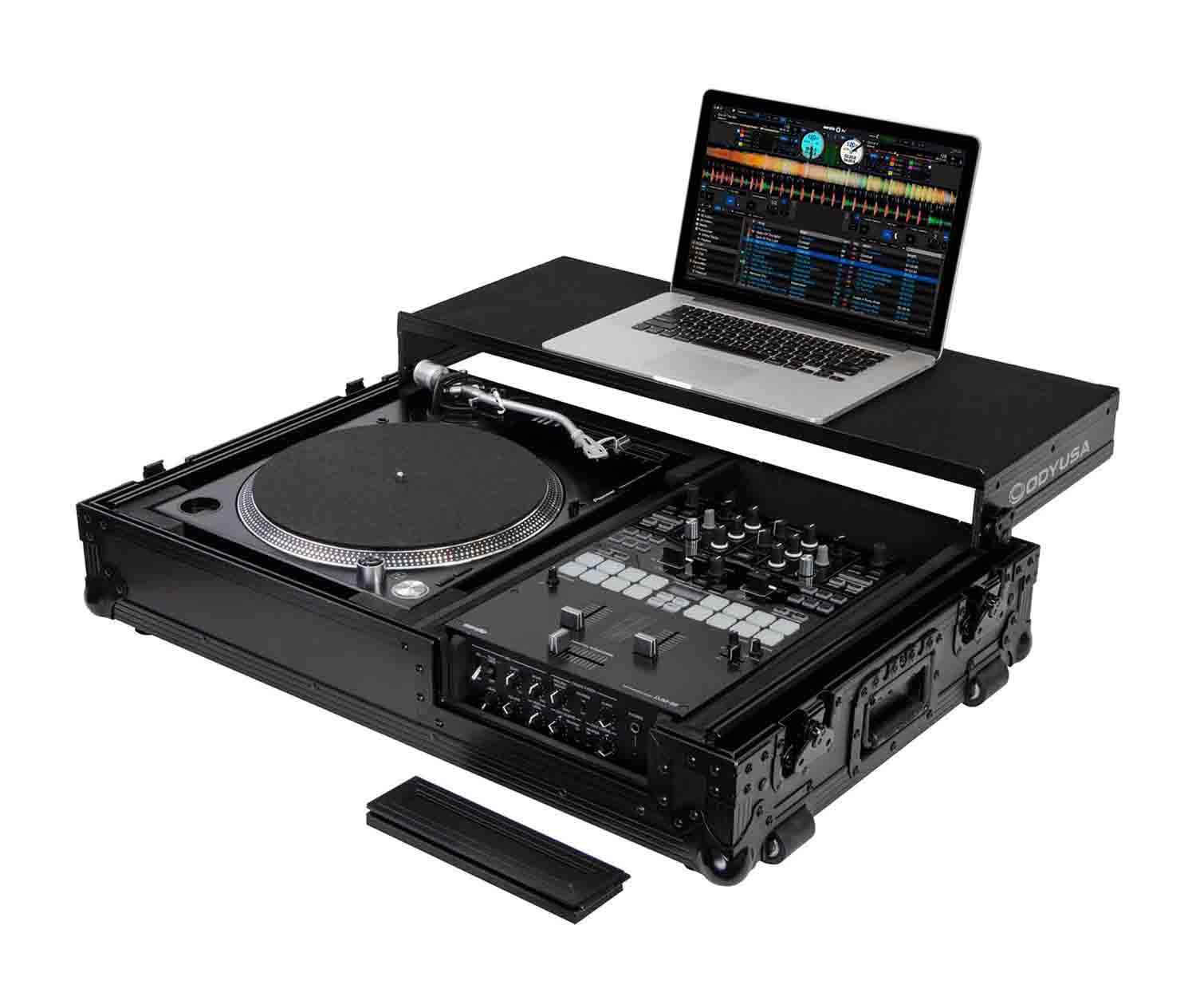 Open Box: Odyssey FZGS1BM10WBL 10" Format DJ Mixer and Turntable Coffin Flight Case with Glide Platform - Black - Hollywood DJ