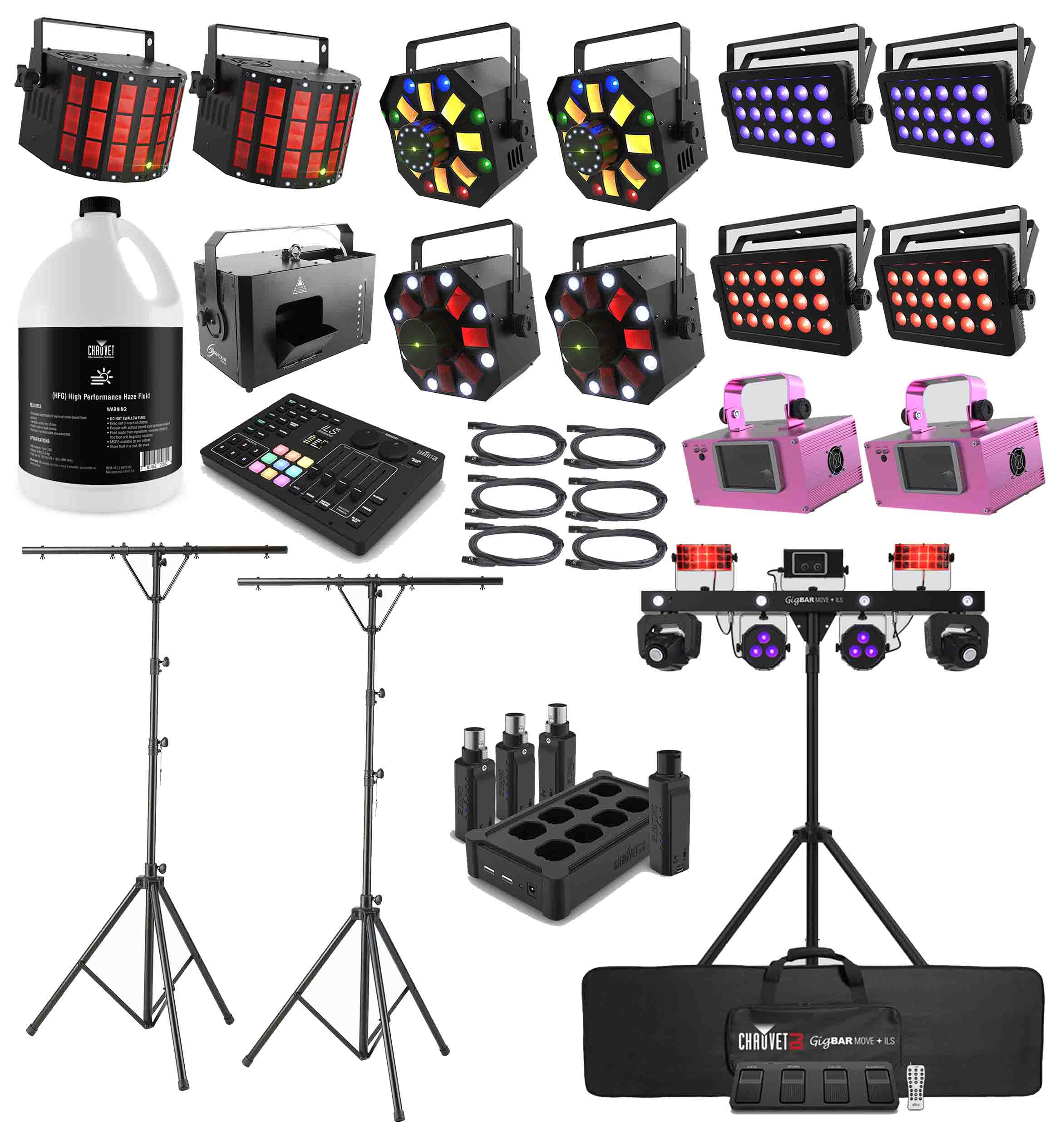 Chauvet ILS Effect Package Deal with Lighting System, Lasers, Tripod Stand, Fluid, DMX Cable, Haze Machine and ILS Command Lighting Controller - Hollywood DJ