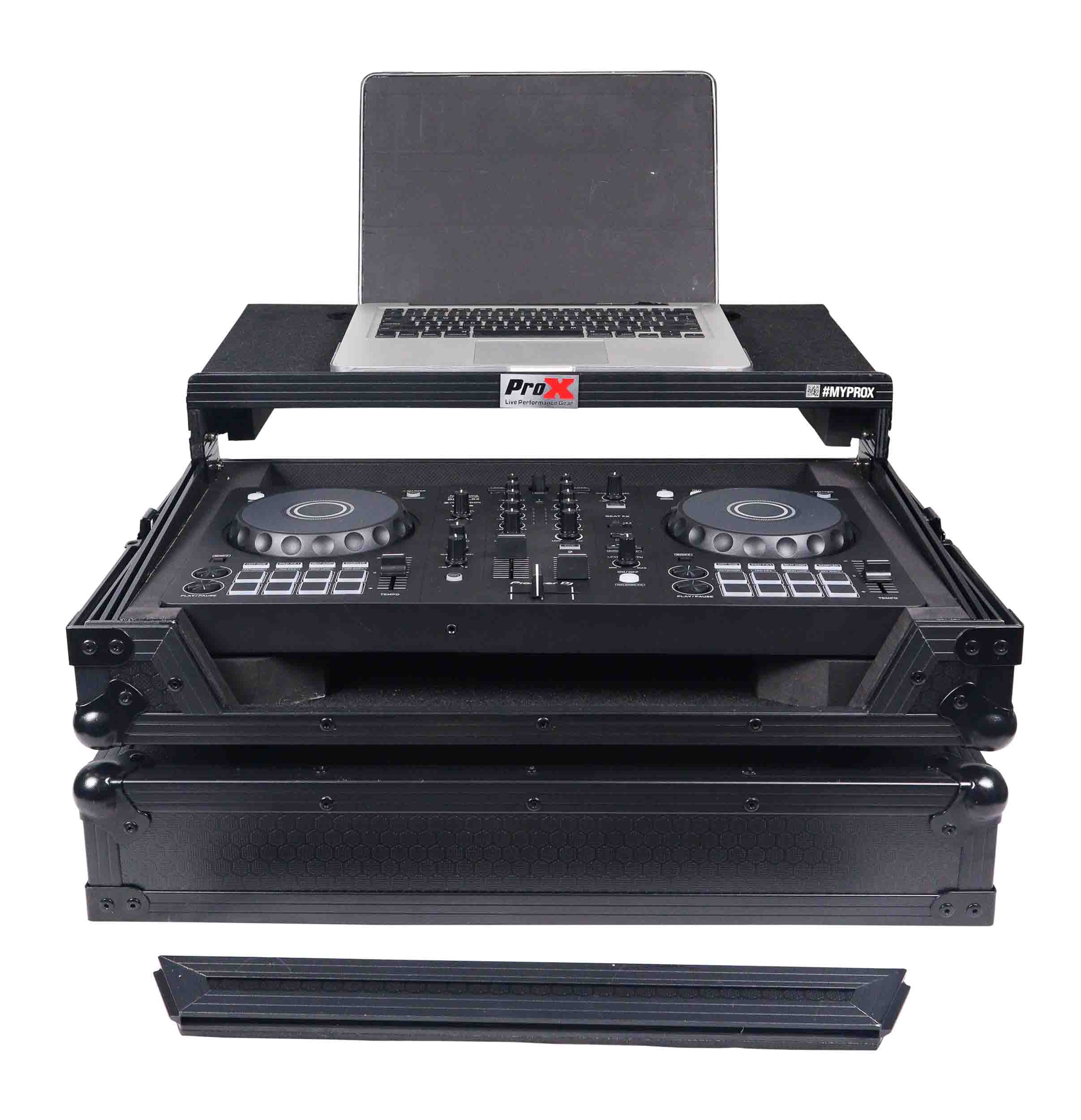 ProX X-DDJFLX4LTBL ATA Flight Road Case for Pioneer DDJ-FLX4, DDJ-SB3, DDJ-400 DJ Controller with Laptop Shelf - Black Finish - Hollywood DJ