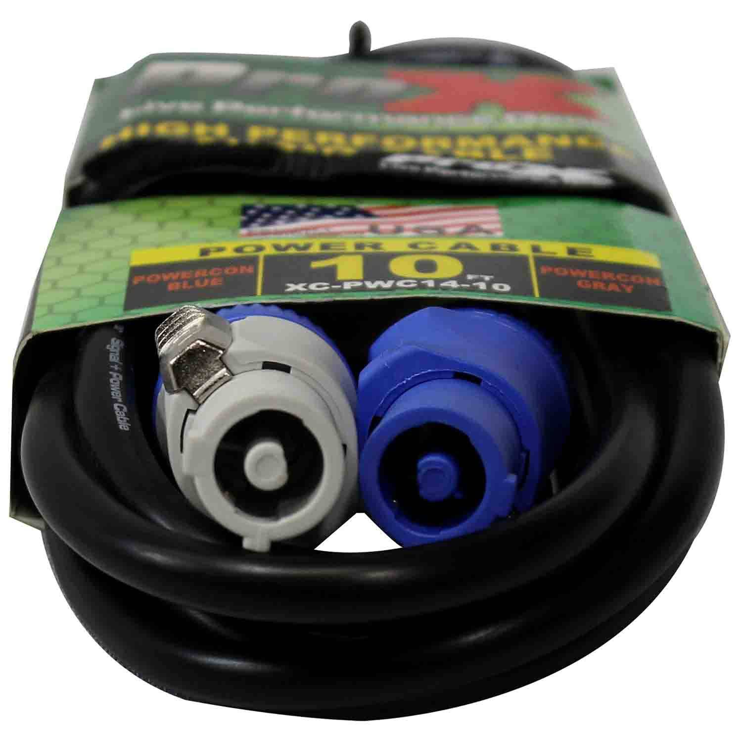 ProX XC-PWC14-10, 14 AWG High Performance PowerCon Link Grey Male to Blue Male for Powercon Compatible Devices - 10 Feet - Hollywood DJ