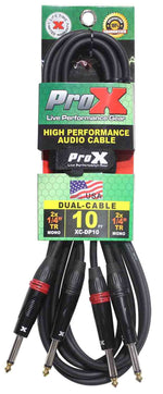Prox XC-DP10 Unbalanced Dual 1/4" TS-M to Dual 1/4" TS-M High Performance Audio Cable - 10 Feet - Hollywood DJ