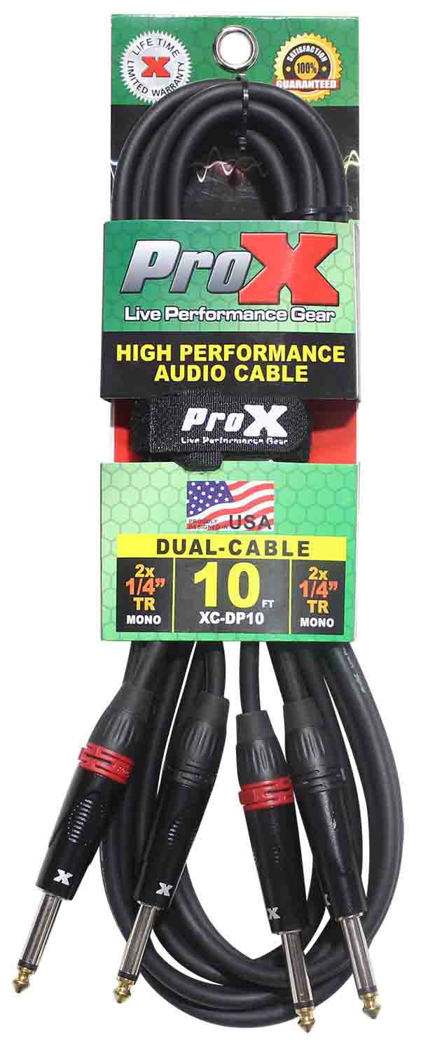Prox XC-DP10 Unbalanced Dual 1/4" TS-M to Dual 1/4" TS-M High Performance Audio Cable - 10 Feet - Hollywood DJ