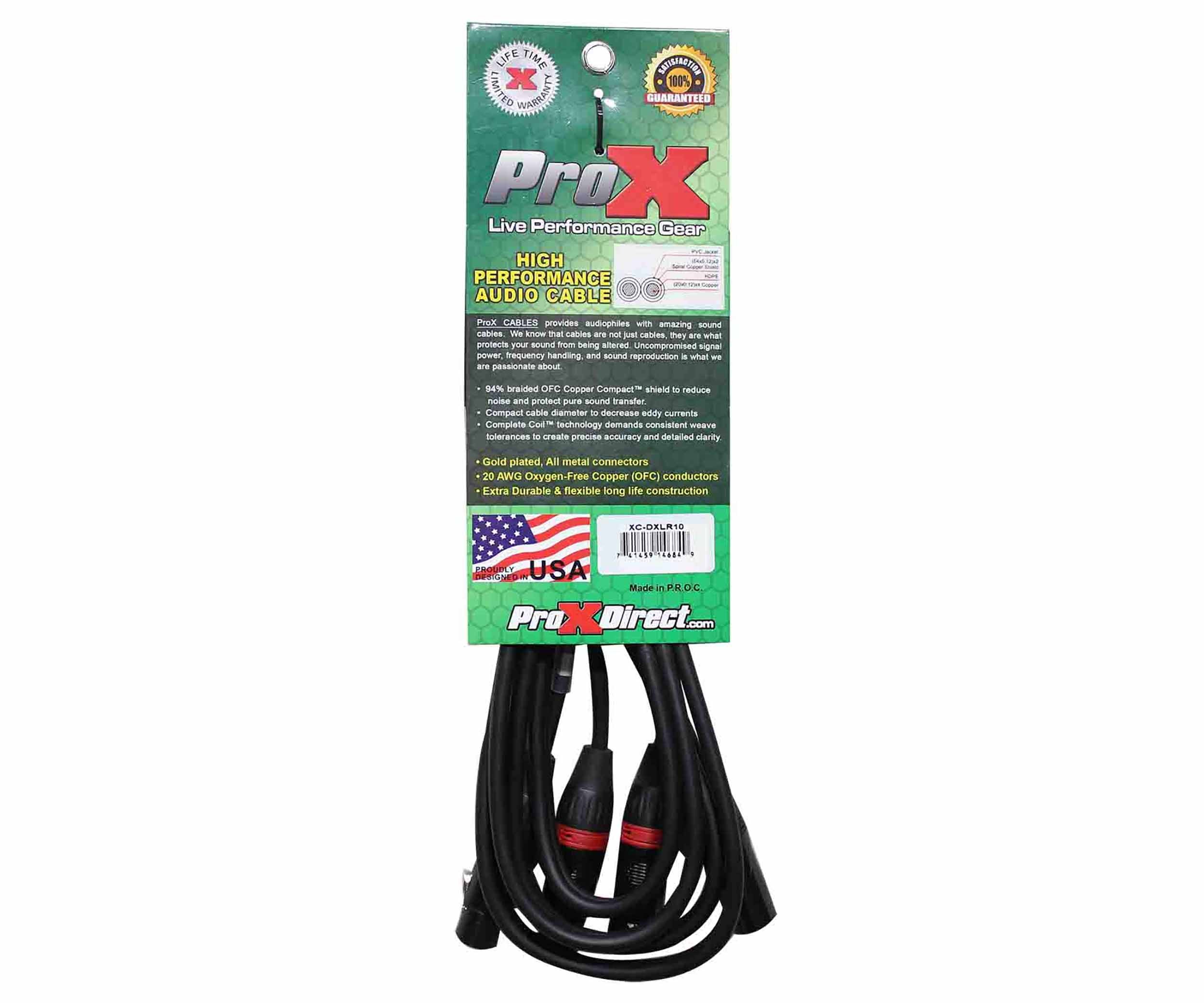 Prox XC-DXLR10 Balanced Dual XLR-M to Dual XLR-F High Performance Audio Cable - 10 Feet by ProX Cases