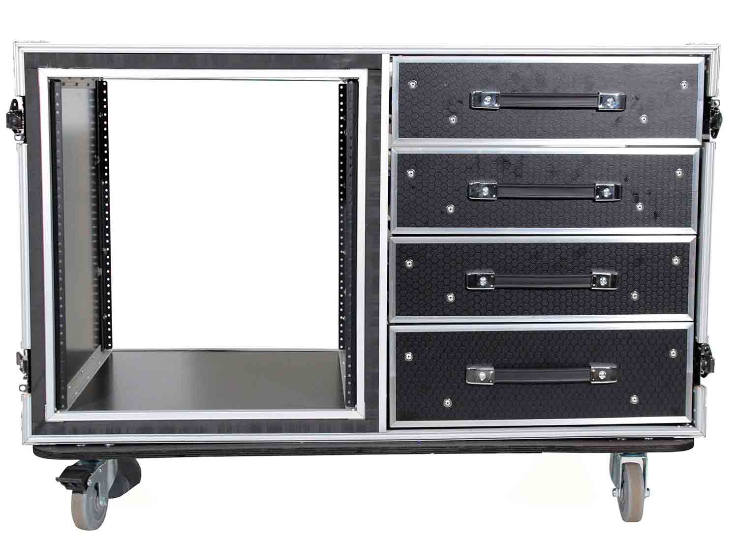 ProX XS-12U4DTW, 12U Shockproof Workstation Case with Dual Side Table and Drawers - 24 In Rail to Rail - Hollywood DJ