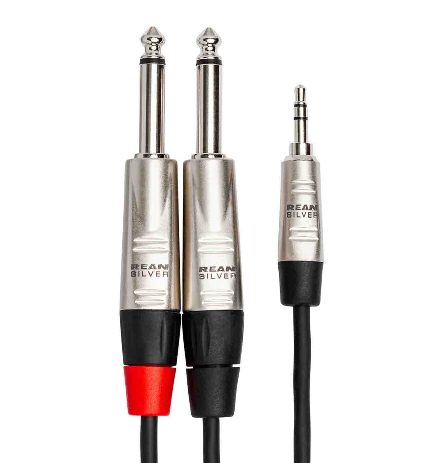 Hosa HMP-003Y, REAN 3.5mm TRS to Dual 1/4" TS Pro Stereo Breakout Cable - 3 Feet - Hollywood DJ