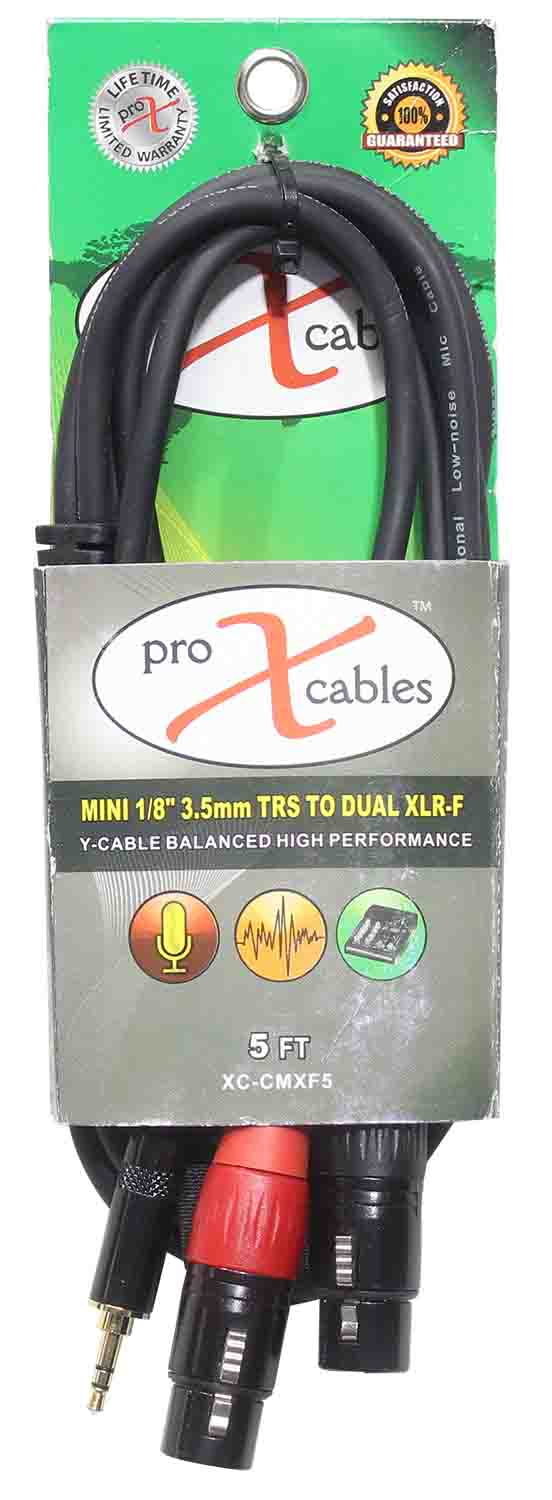 Prox XC-CMXF5 Unbalanced 3.5mm Mini TRS-M to Dual XLR-F High Performance Audio Y Cable - 5 Feet - Hollywood DJ