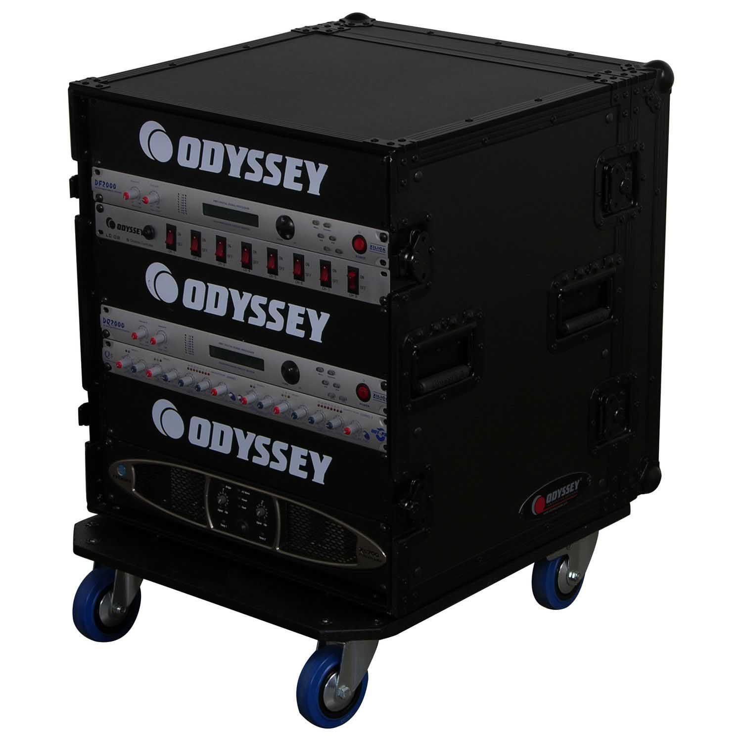 Odyssey FZAR12WBL 12U Pro Amp Rack Case with Casters - Black - Hollywood DJ