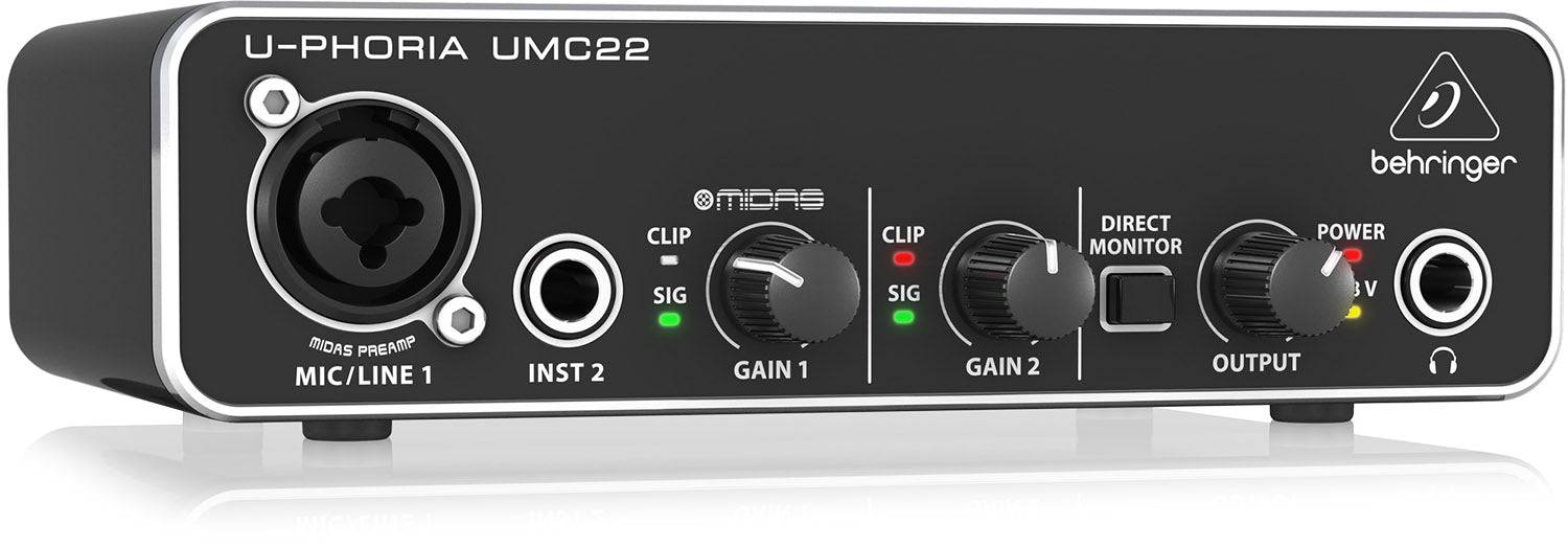 Behringer UMC-22 Audiophile 2X2 USB Audio Interface With Midas Mic Preamplifier - Hollywood DJ