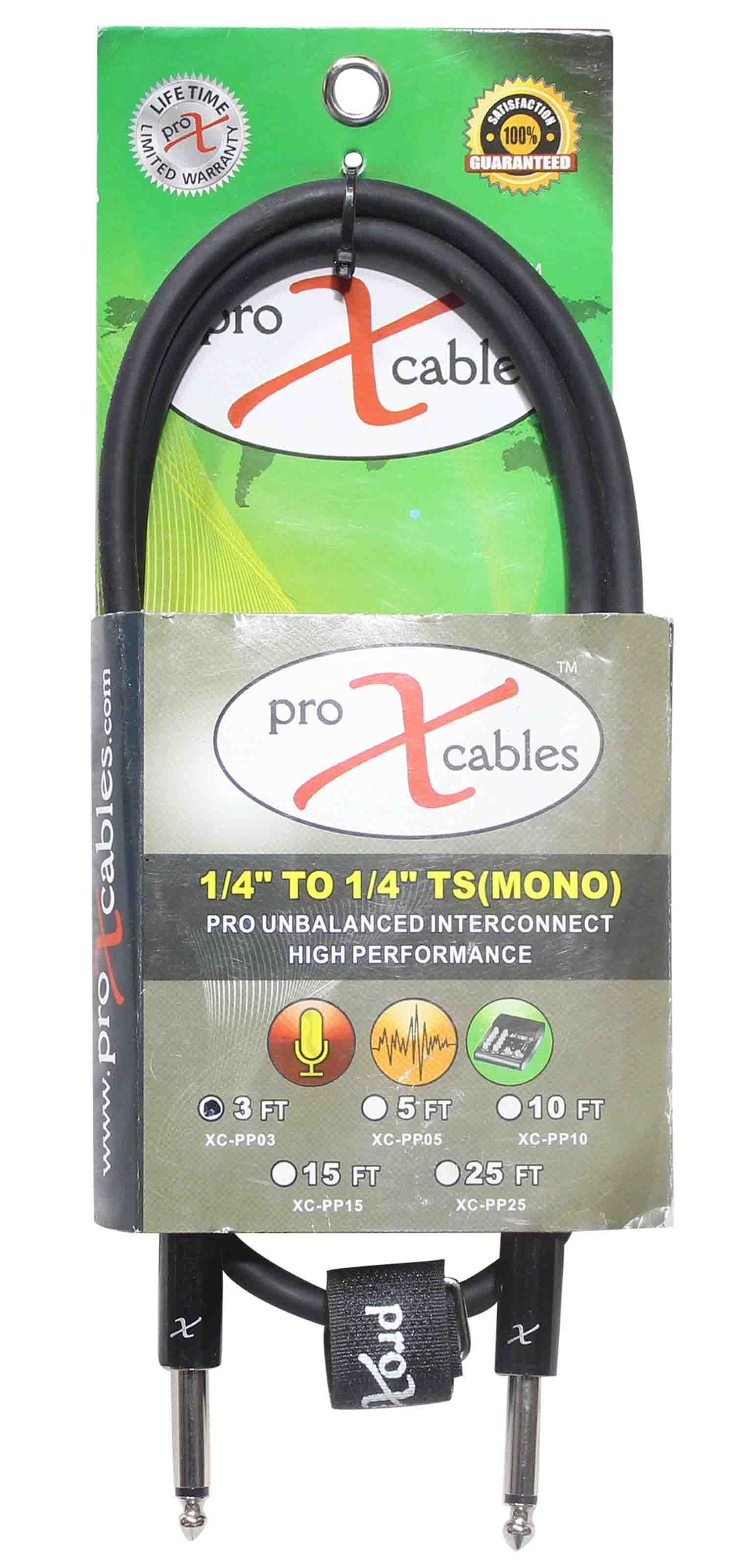 Prox XC-PP03 Unbalanced 1/4" TS-M to 1/4" TS-M High Performance Audio Cable - 3 Feet - Hollywood DJ