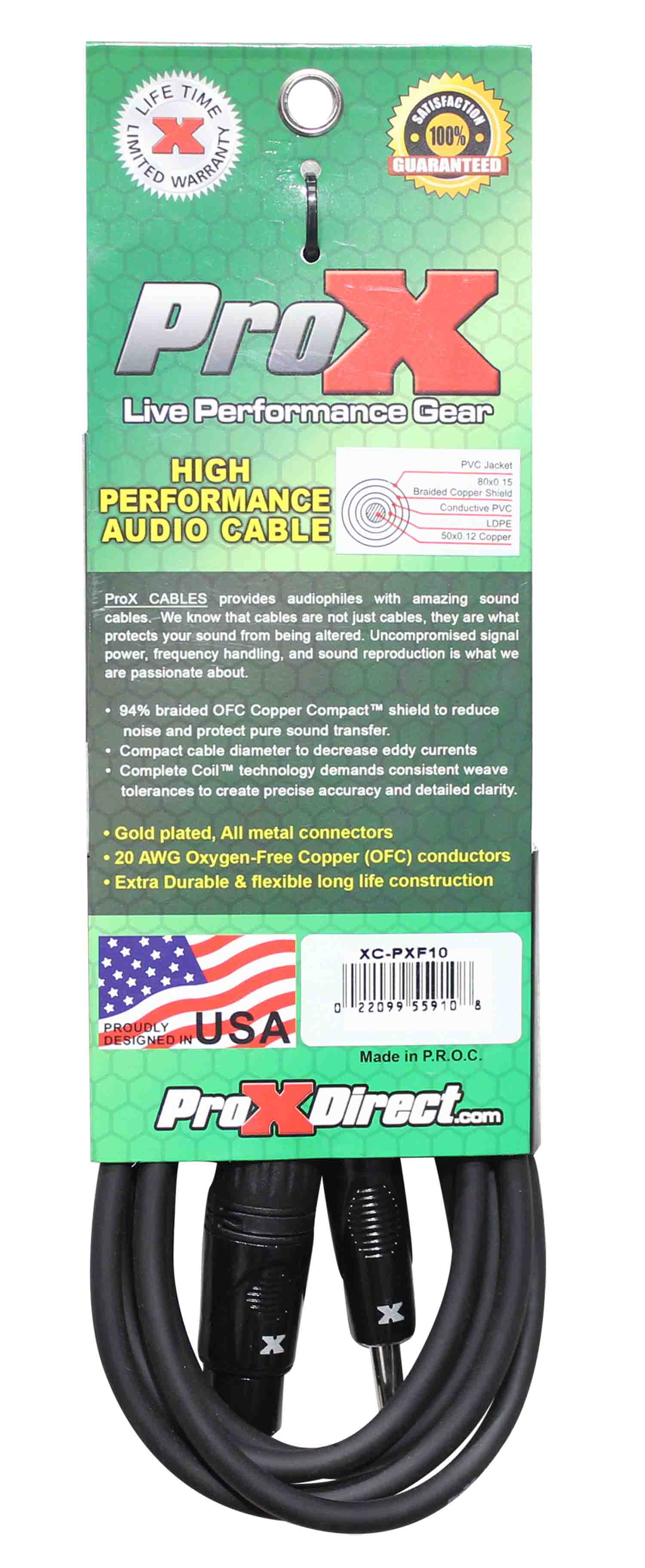 Prox XC-PXF10 Unbalanced 1/4" TS to XLR3-F High Performance Audio Cable - 10 Feet - Hollywood DJ