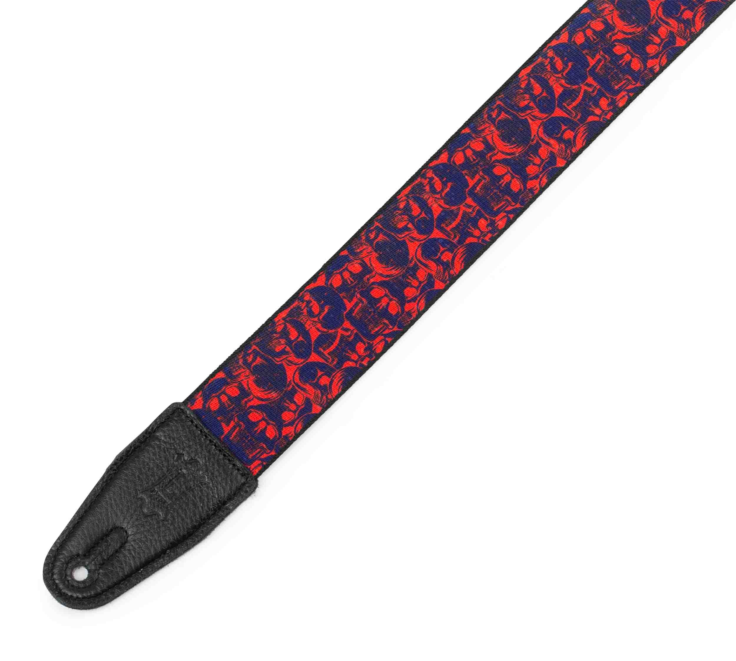 Levy's Leathers MPD2-110 2” Wide Polyester Guitar Strap with Purple and Red Skulls Motif - Hollywood DJ