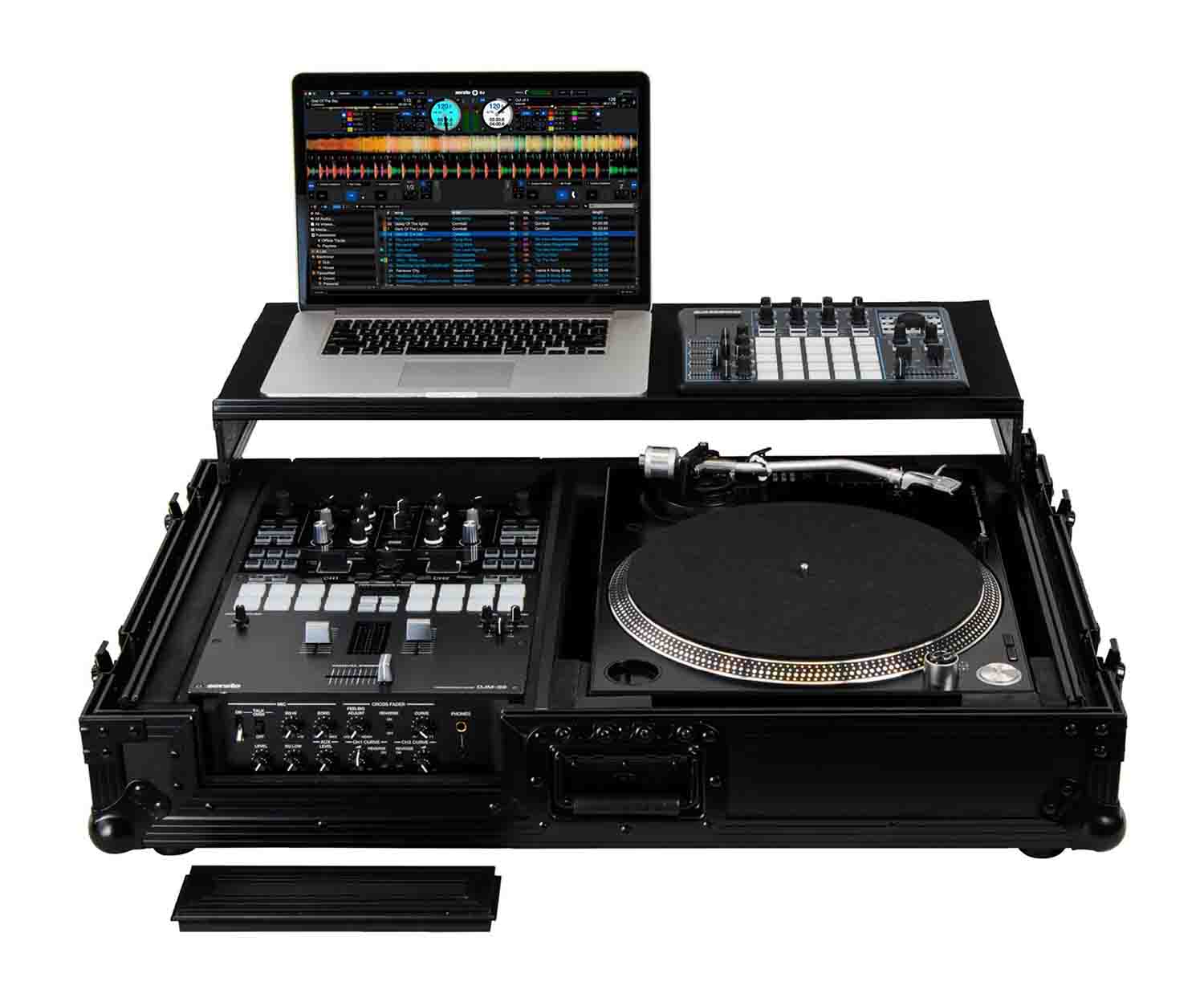 Odyssey FZGS1BM10WBL Black 10″ Format DJ Mixer and Turntable Coffin Flight Case with Glide Platform - Hollywood DJ