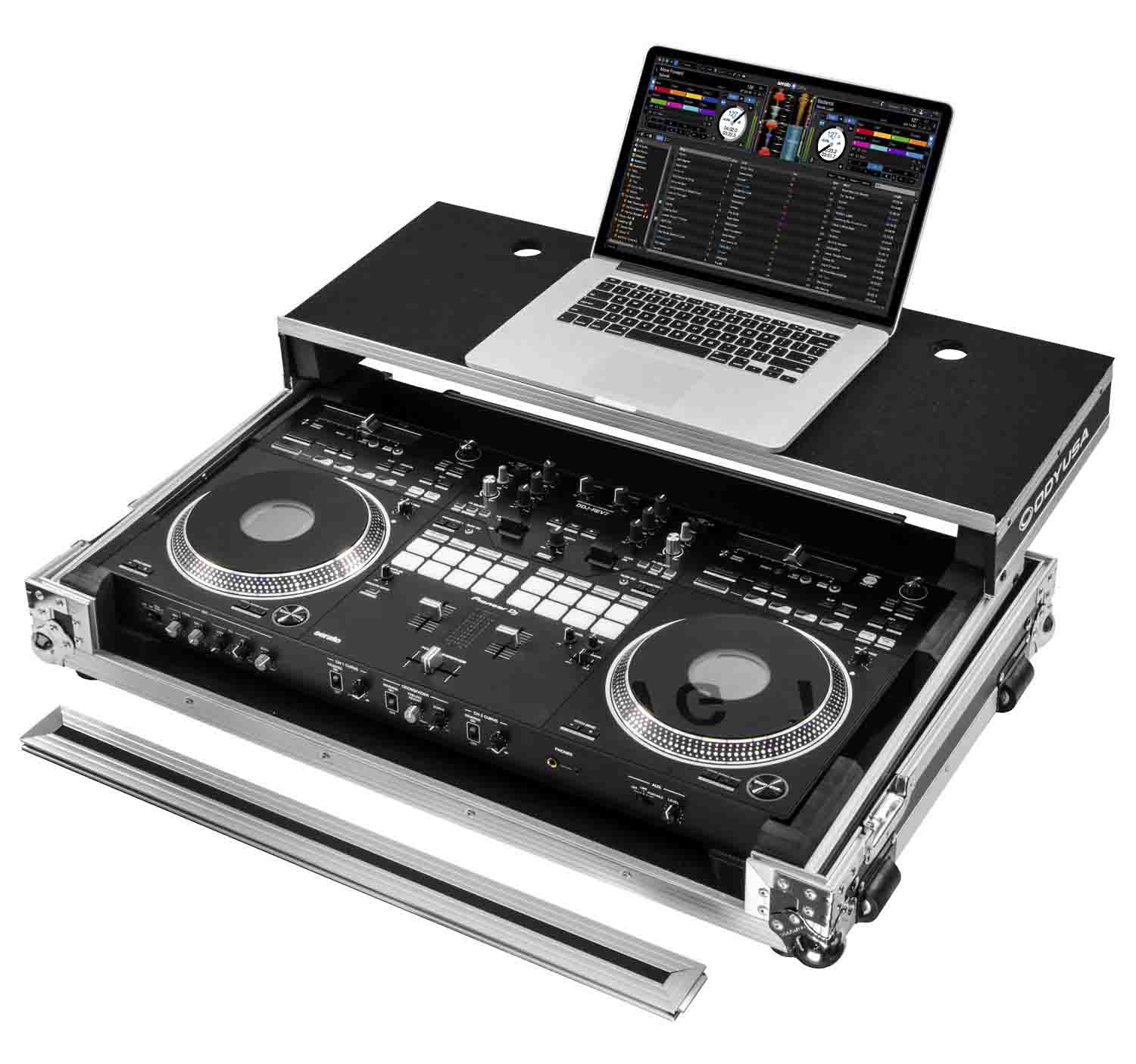 Odyssey FZGSDDJREV7W Glide Style Flight Case for Pioneer DDJ-REV7 Controller with Wheels and Laptop Platform - Hollywood DJ