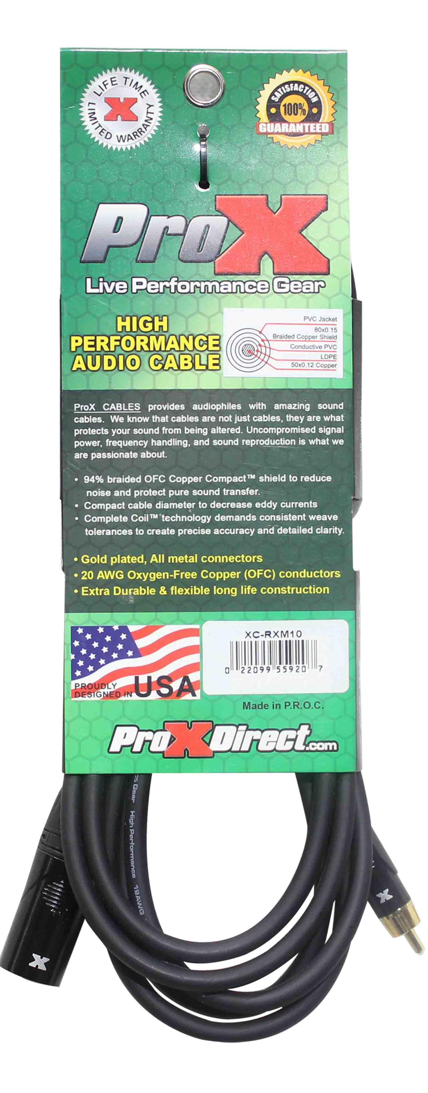 Prox XC-RXM10 Unbalanced RCA to XLR3-M High Performance Audio Cable - 10 Feet - Hollywood DJ