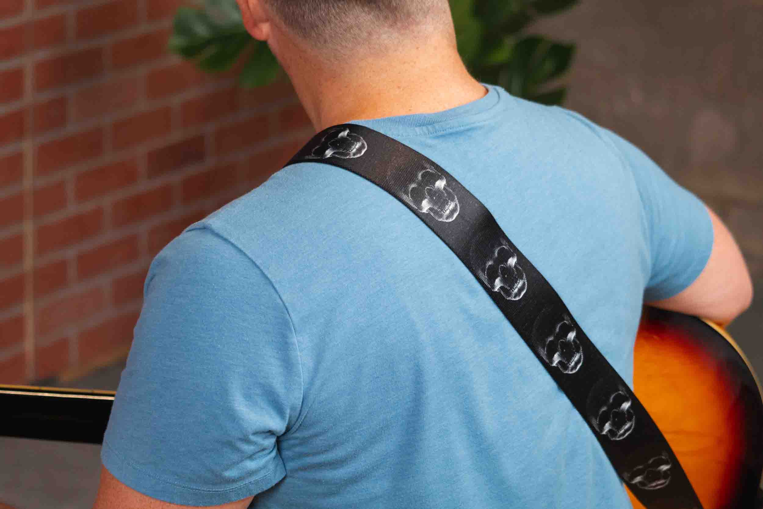 Levy's Leathers MPD2-112 2” Wide Polyester Guitar Strap with Black and White Scanned Skull Motif - Hollywood DJ