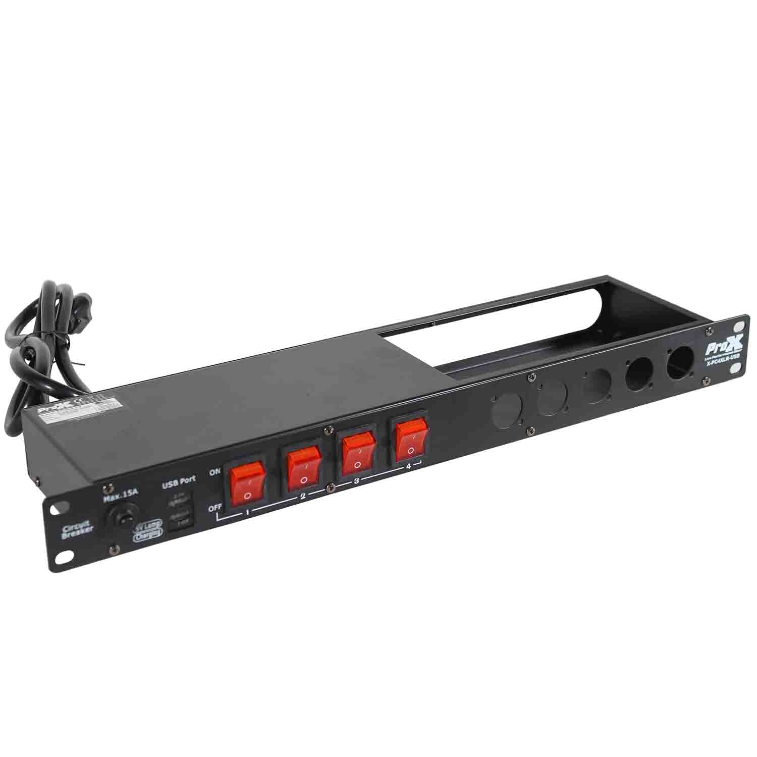 ProX X-PC4XLR-USB 1U 15 Amp Circuit 4CH Switch Panel W-2 USB and 5 Punched Space - Hollywood DJ