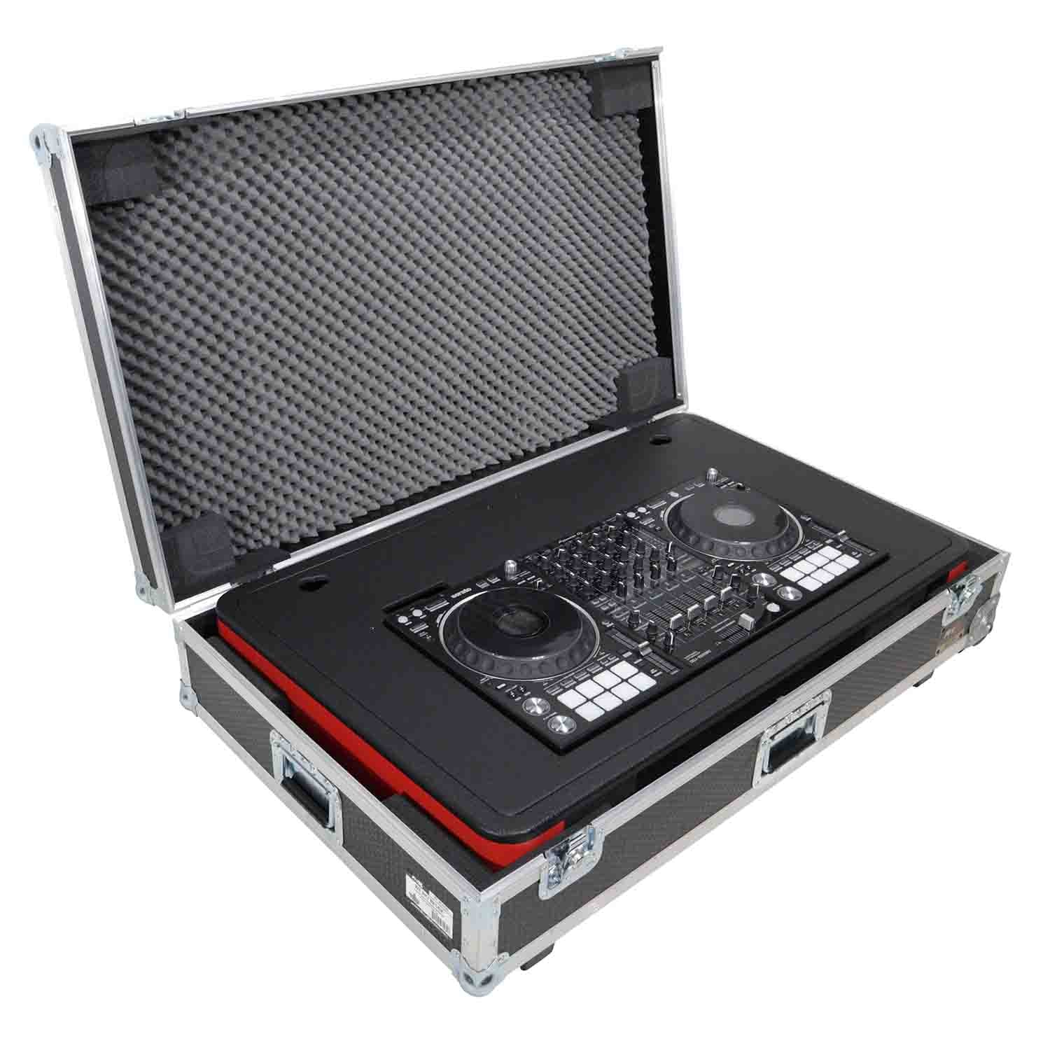 ProX XZF-DJCTRBCASE Control Tower DJ Booth with Laptop Arm and Road Cases for Pioneer XDJ-XZ, DDJ-1000 SRT, RANE ONE, and SX3 - Red Black Finish - Hollywood DJ