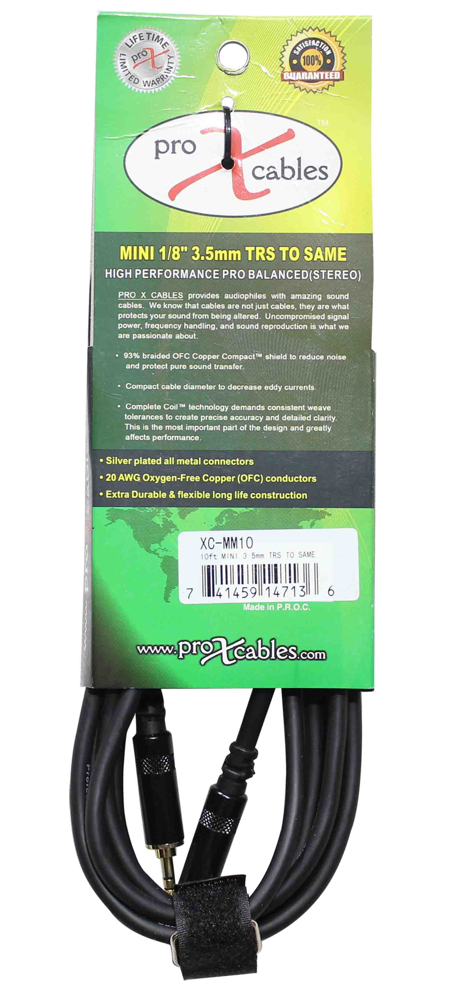 Prox XC-MM10 Balanced TRS-M Mini 1/8" to TRS-M Mini 1/8" High Performance Audio Cable - 10 Feet - Hollywood DJ