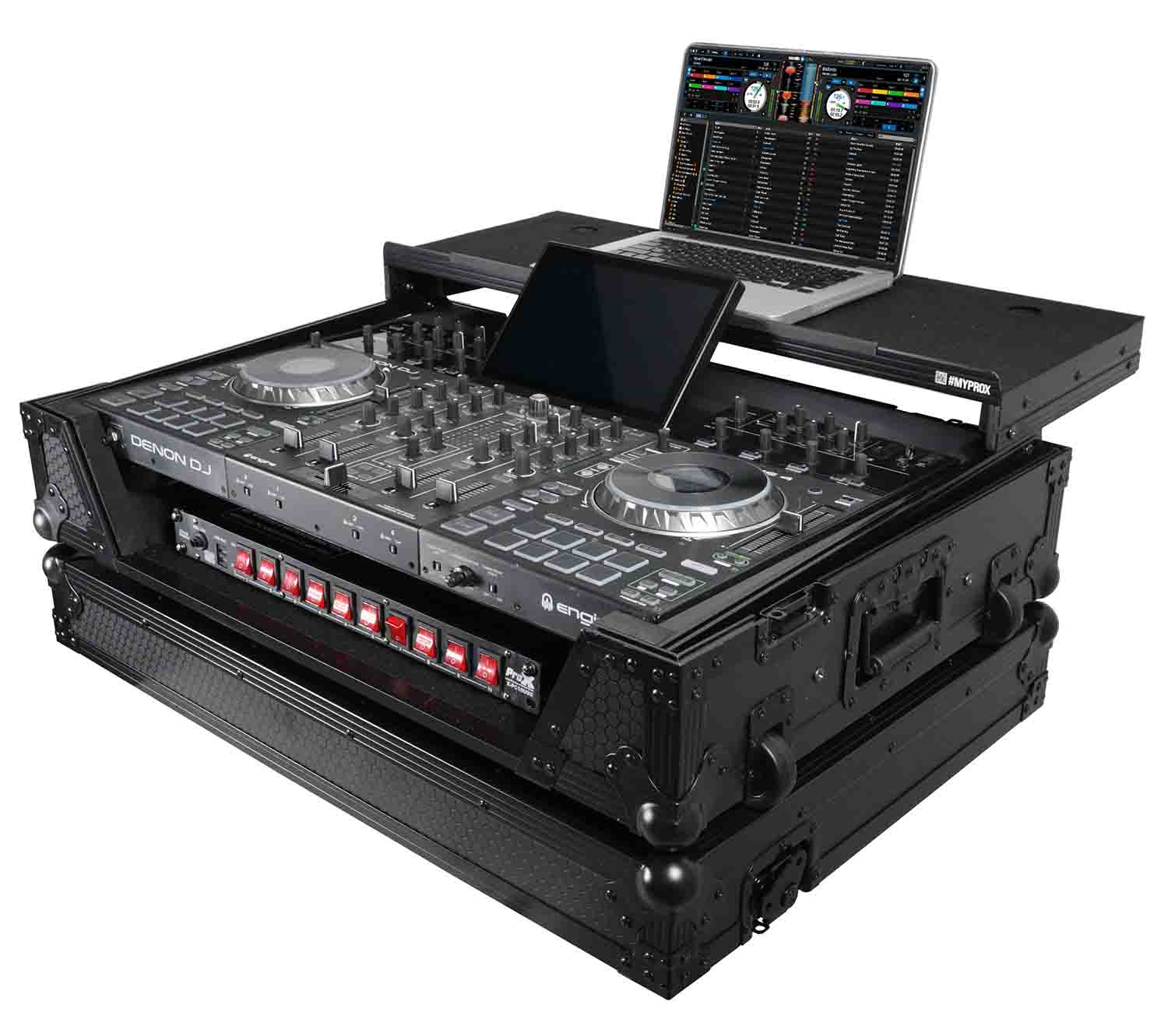 ProX XS-PRIME4 WLTBL Flight Case for Denon Prime 4 DJ Controller with Sliding Laptop Shelf - Black Finish - Hollywood DJ