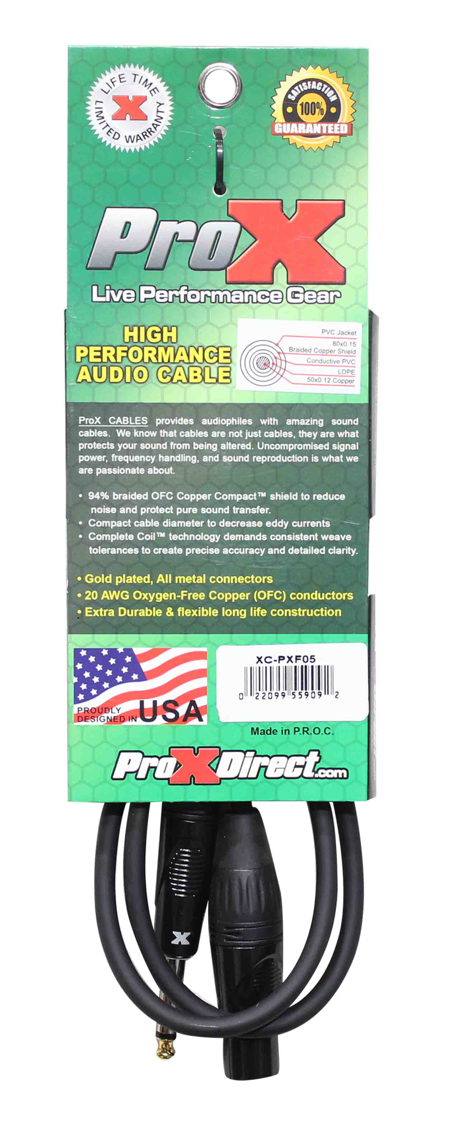 Prox XC-PXF05 Unbalanced 1/4" TS-M to XLR-F High Performance Audio Cable - 5 Feet - Hollywood DJ
