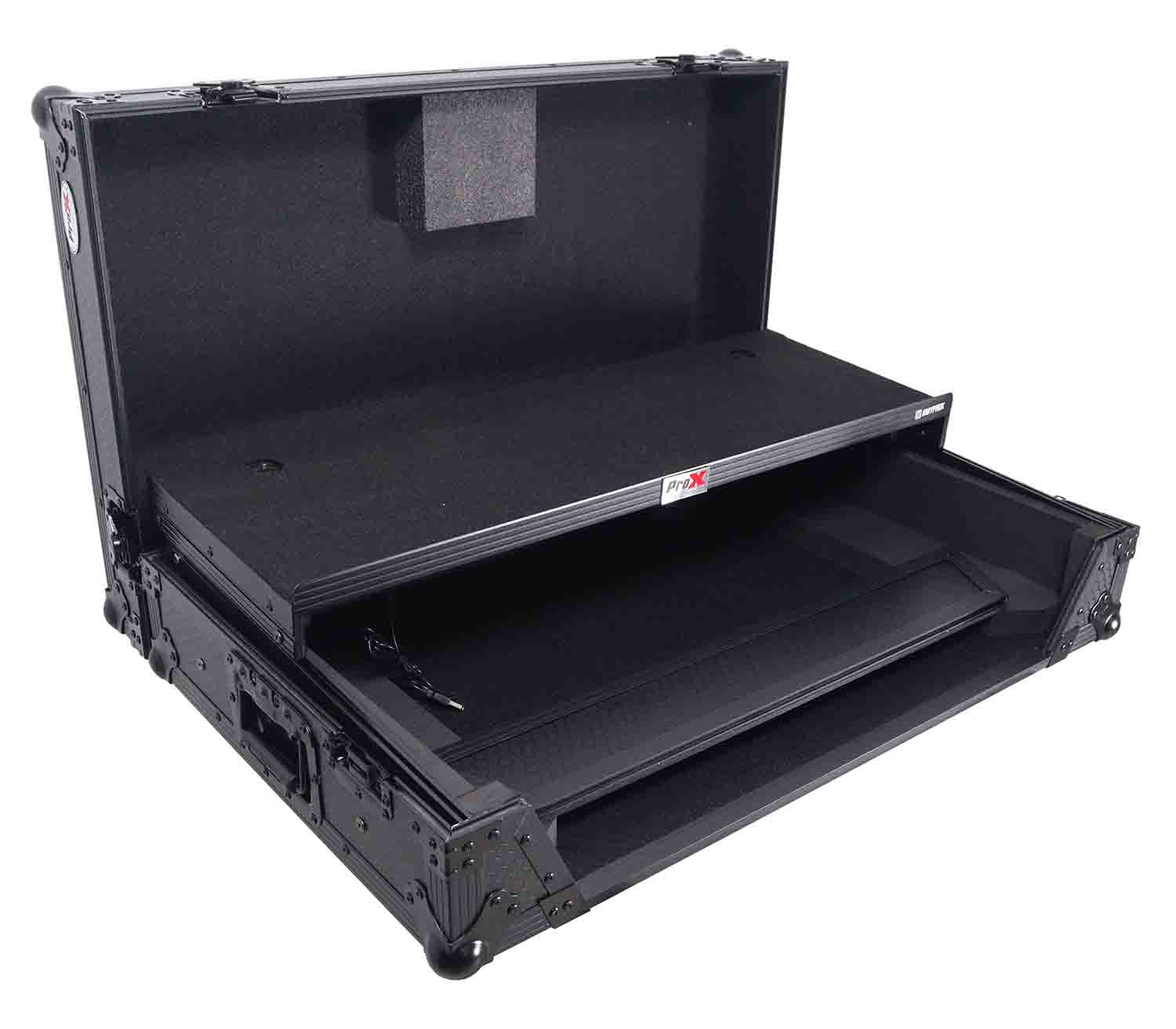ProX XS-RANEFOUR WLTBL LED ATA Flight Style Road Case for RANE Four DJ Controller with 1U Rack Space and Wheels - Black Finish - Hollywood DJ