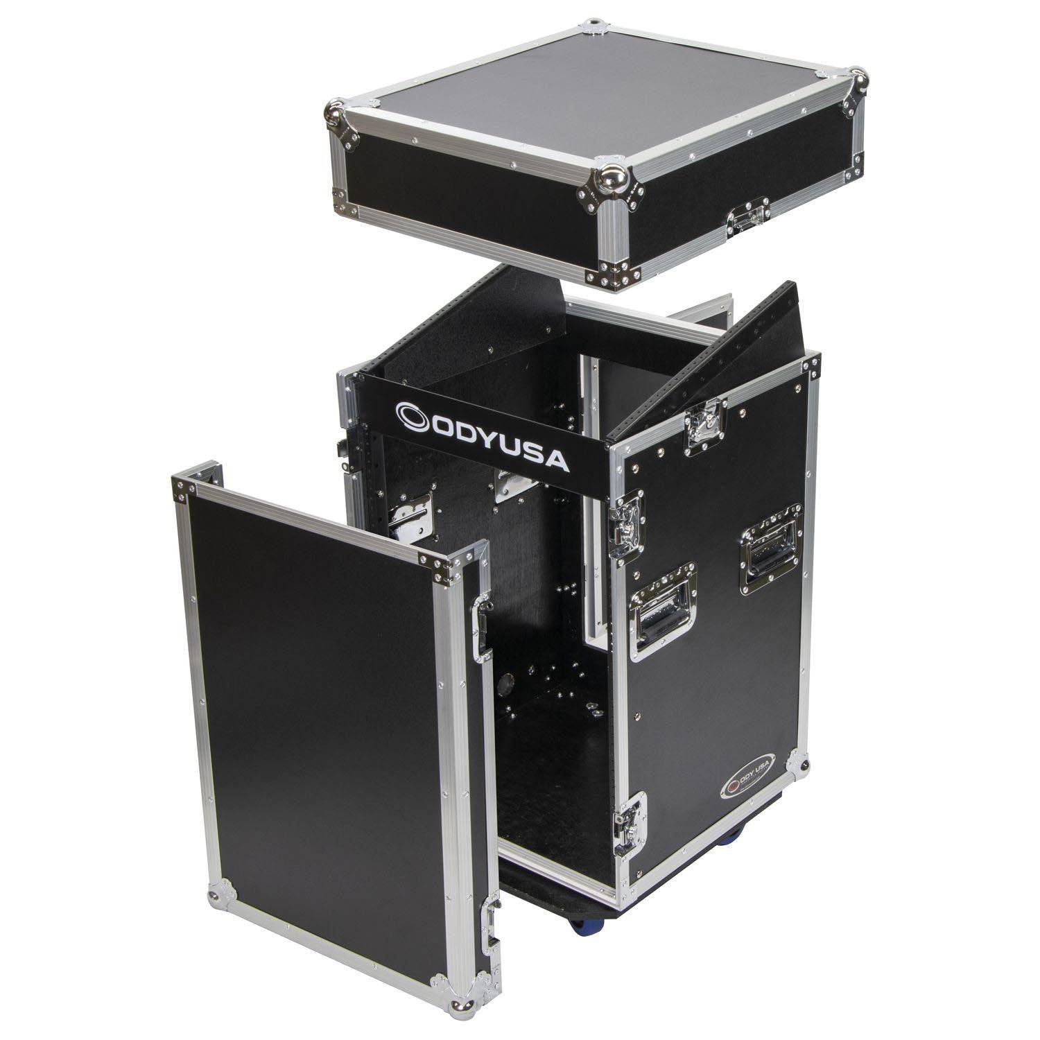 Odyssey FZ1014W 10U Top Slanted 14U Vertical Pro Combo Rack with Wheels - Hollywood DJ