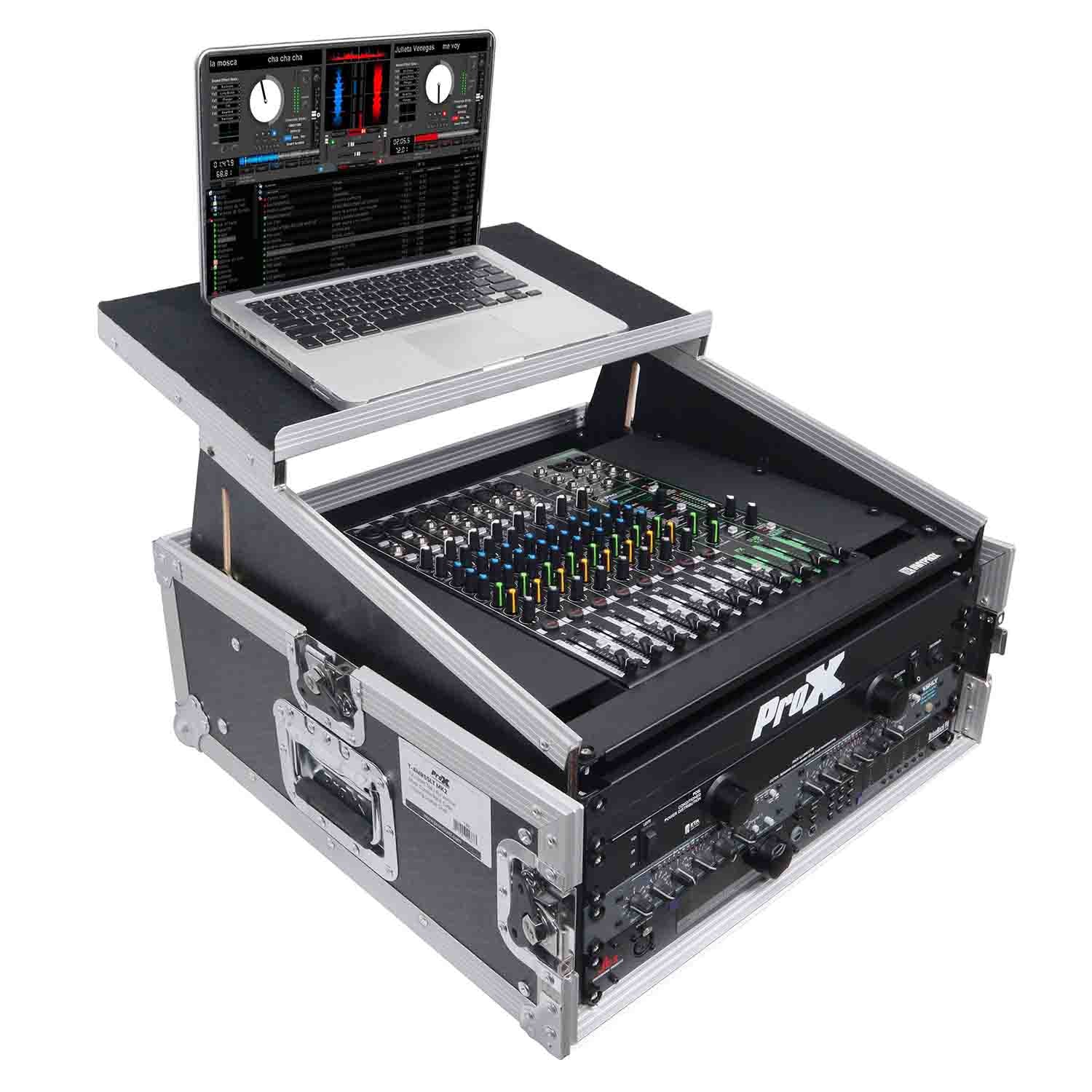 ProX T-4MR-LT--MK2, 4U Rack x 10U Top Mixer DJ Combo Flight Case with Laptop Shelf - Hollywood DJ