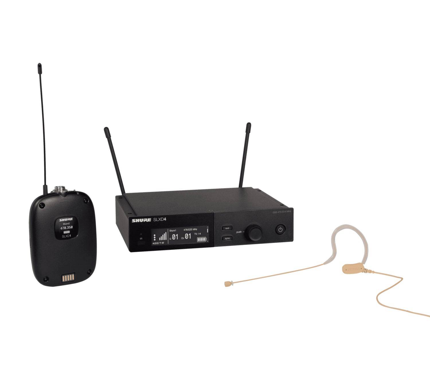 Shure SLXD14/153T Wireless System with SLXD1 Bodypack Transmitter and MX153T Earset Headworn Microphone - Hollywood DJ