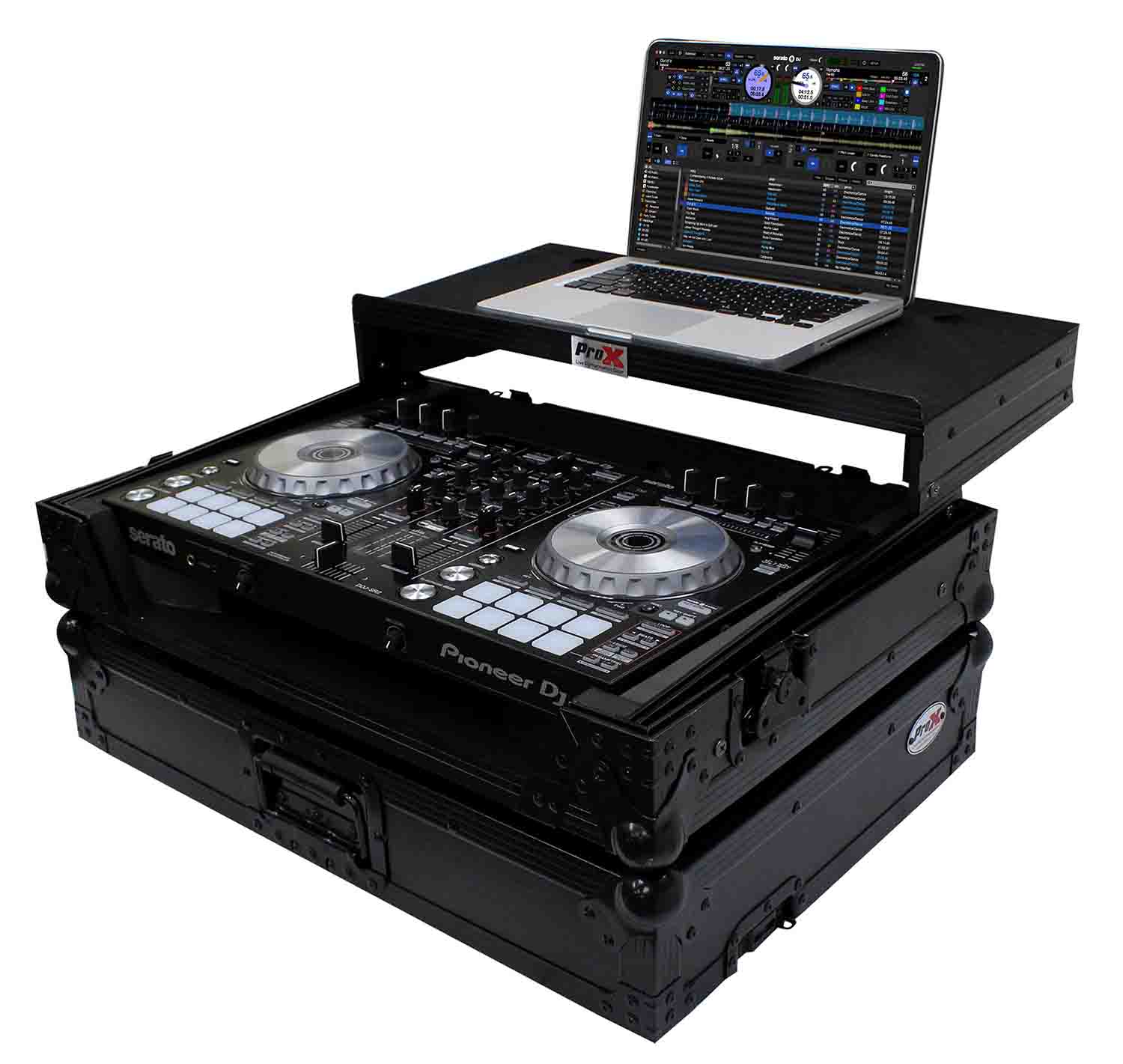 ProX XS-DDJSR2LTBL LED Flight-Road Case for Pioneer DDJ-SR2 Digital Controller with Laptop Shelf & LED Kit - Hollywood DJ